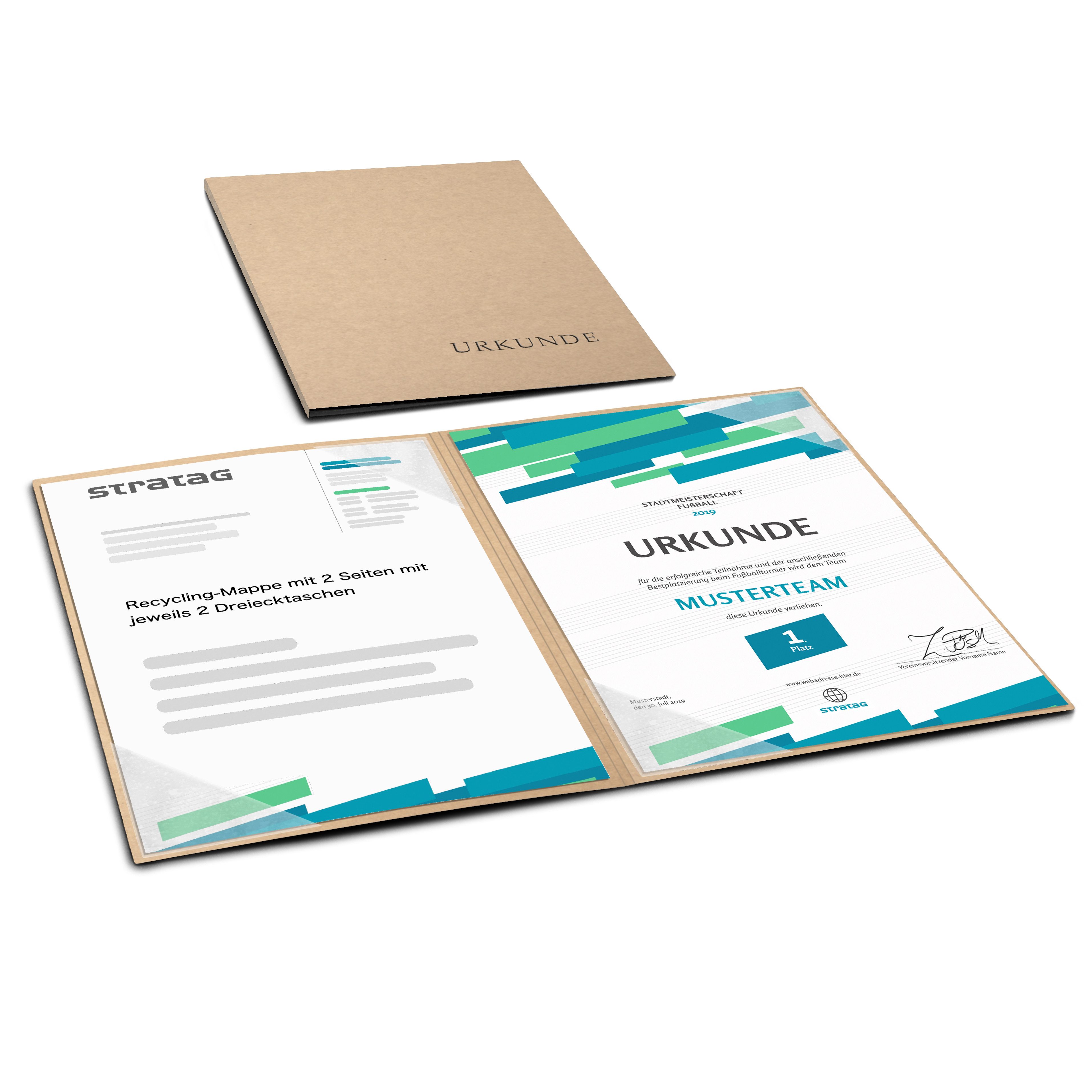 STRATAG Organisationsmappe Urkundenmappe ECO Basic-plus - 5 Stück 2-tlg Recyclingkarton (Set, 5-St., Premium-Recyclingkarton mit hochwertiger Prägung URKUNDE), direkt vom Hersteller STRATAG - handgefertigt in Deutschland