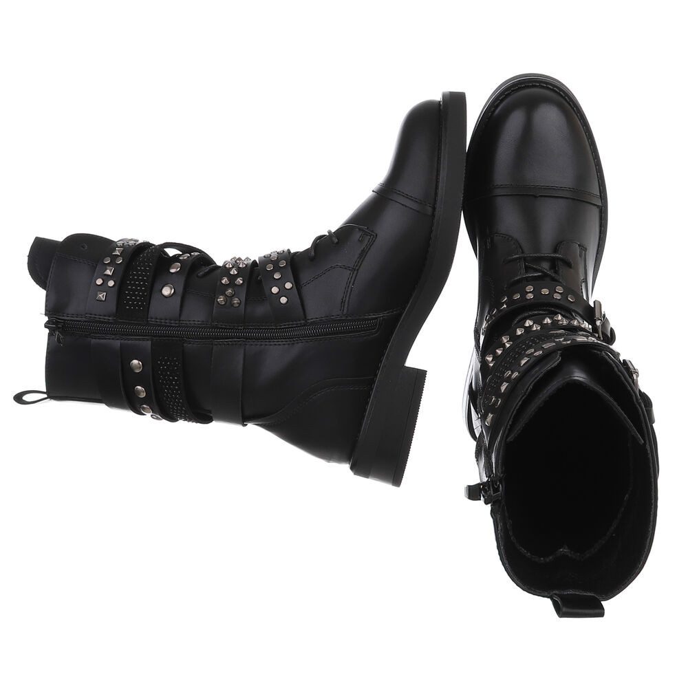 Ital-Design Rockige Boots mit Schnallen und Nieten für Damen Stiefelette (90153071) Blockabsatz Schnürstiefeletten in Schwarz