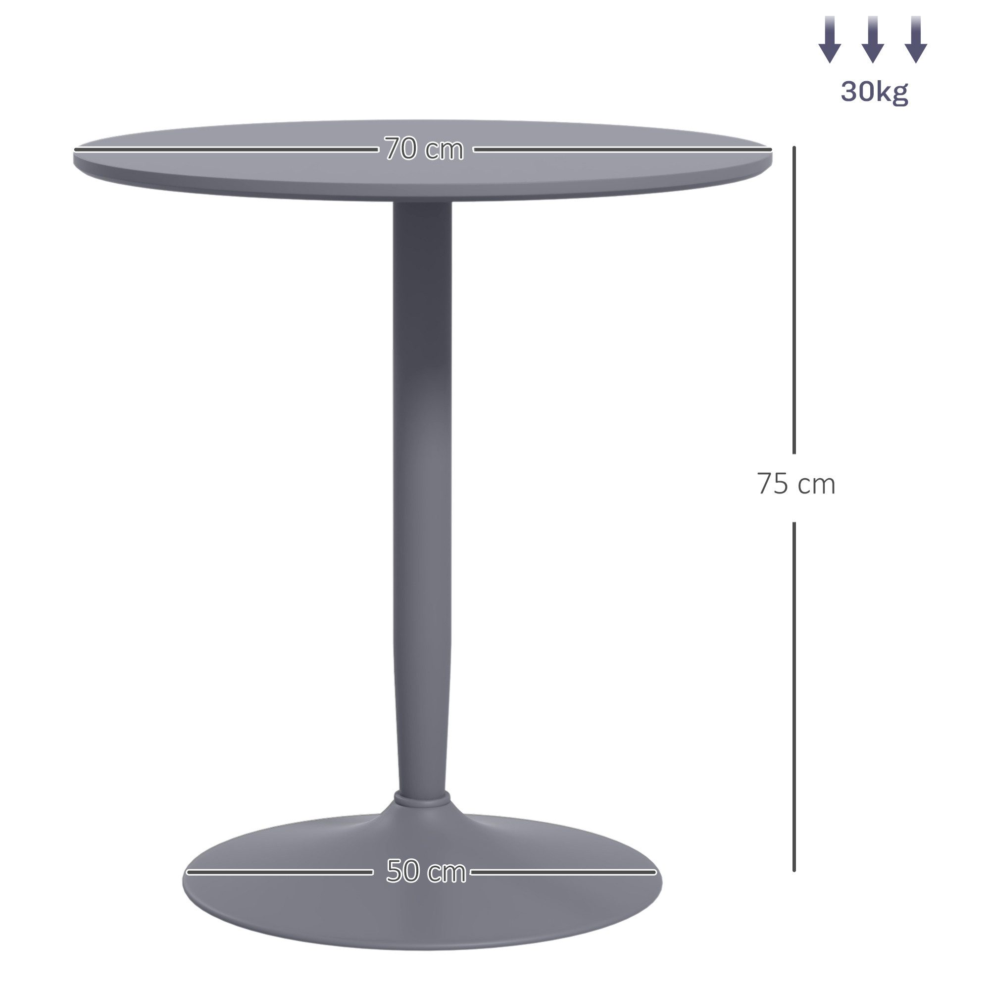 HOMCOM Esstisch Moderner Küchentisch mit Stahlfuß (Küchentisch, 1-St., Esszimmertisch), für Wohnzimmer, Ø70 x 75 cm, Grau