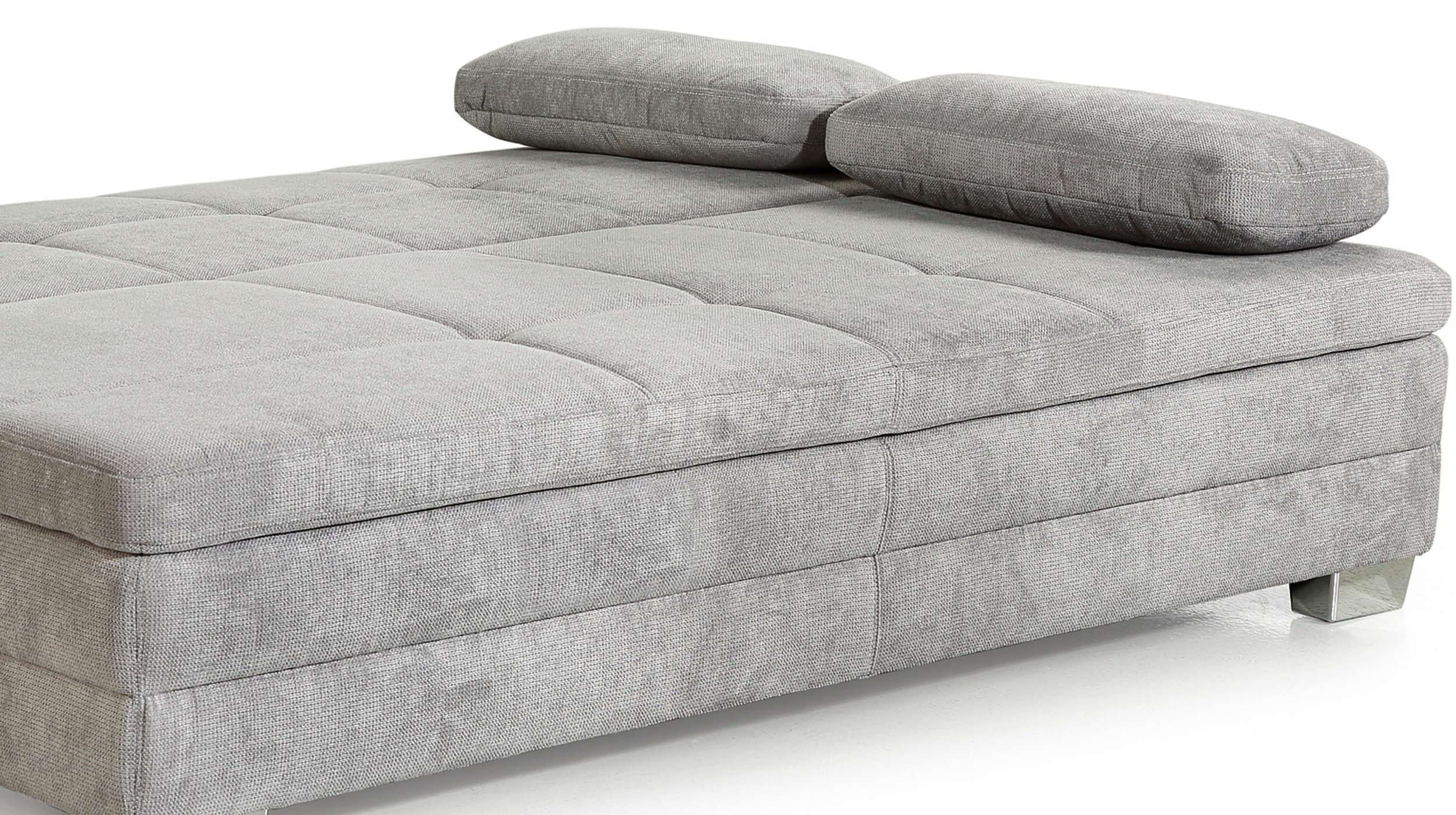 Die Möbelfundgrube® Schlafsofa LINDAU hellgrau 203 cm DAUERSCHLÄFER mit Bettfunktion / Bettkasten, Kaltschaumtopper / 2 Armlehnkissen / 2 Zierkissen / 2 Rückenkissen