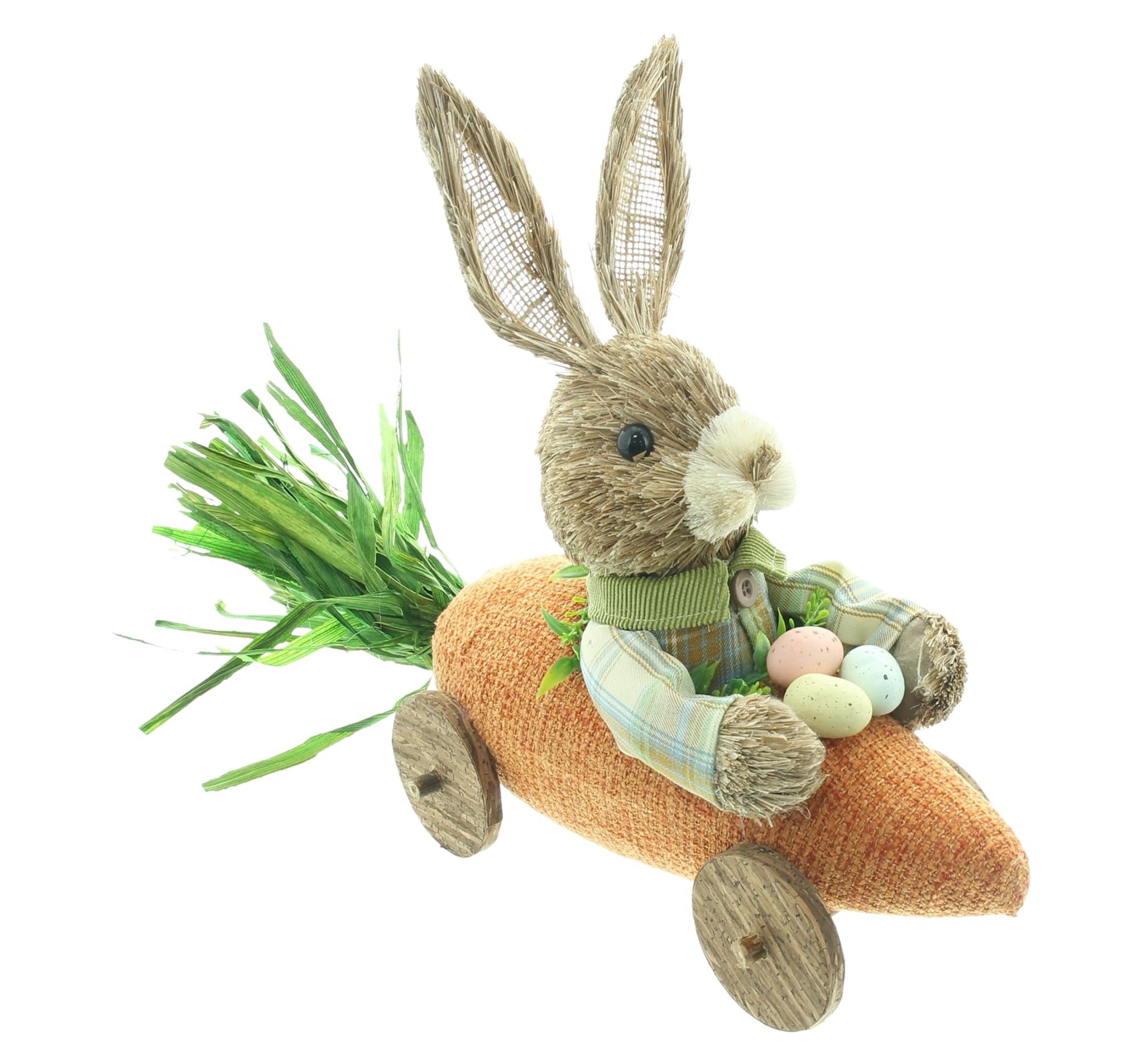 Dekoleidenschaft Dekofigur "Hoppelmobil" Osterhase in Karotte, Osterdeko aus Stroh & Textil 39 cm, lang, Osterfigur, Deko Ostern