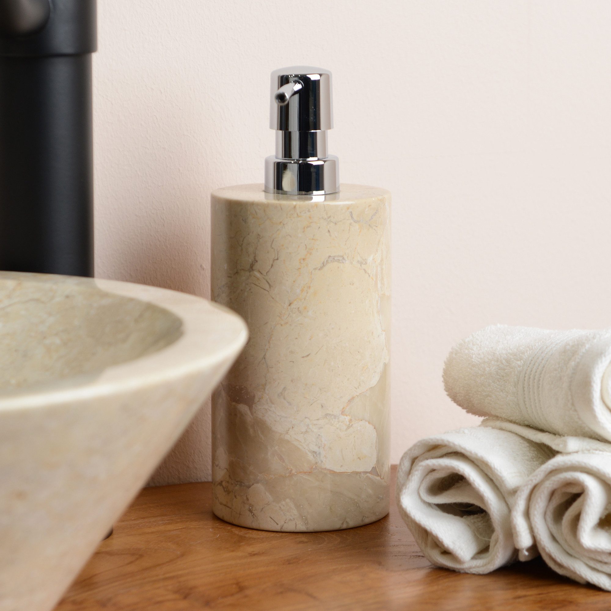 wohnfreuden Seifenspender Marmor Naturstein Seifenspender 15 cm creme rund, 1238