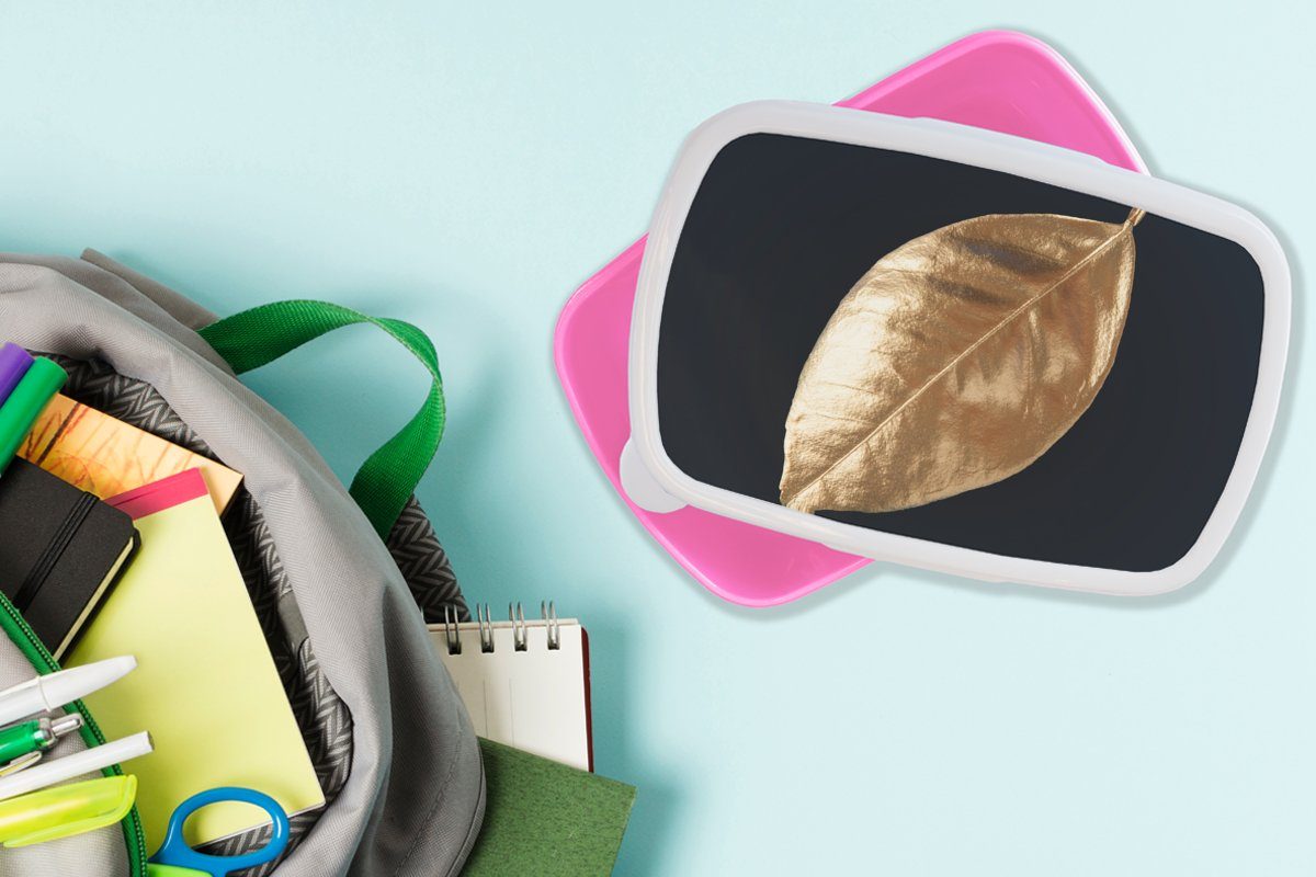 MuchoWow Lunchbox Blätter Kunststoff und Erwachsene, Natur Kinder, rosa Mädchen, Schwarz Brotdose - für Kunststoff, - Brotbox (2-tlg), Gold Luxus - - Pflanzen, Snackbox