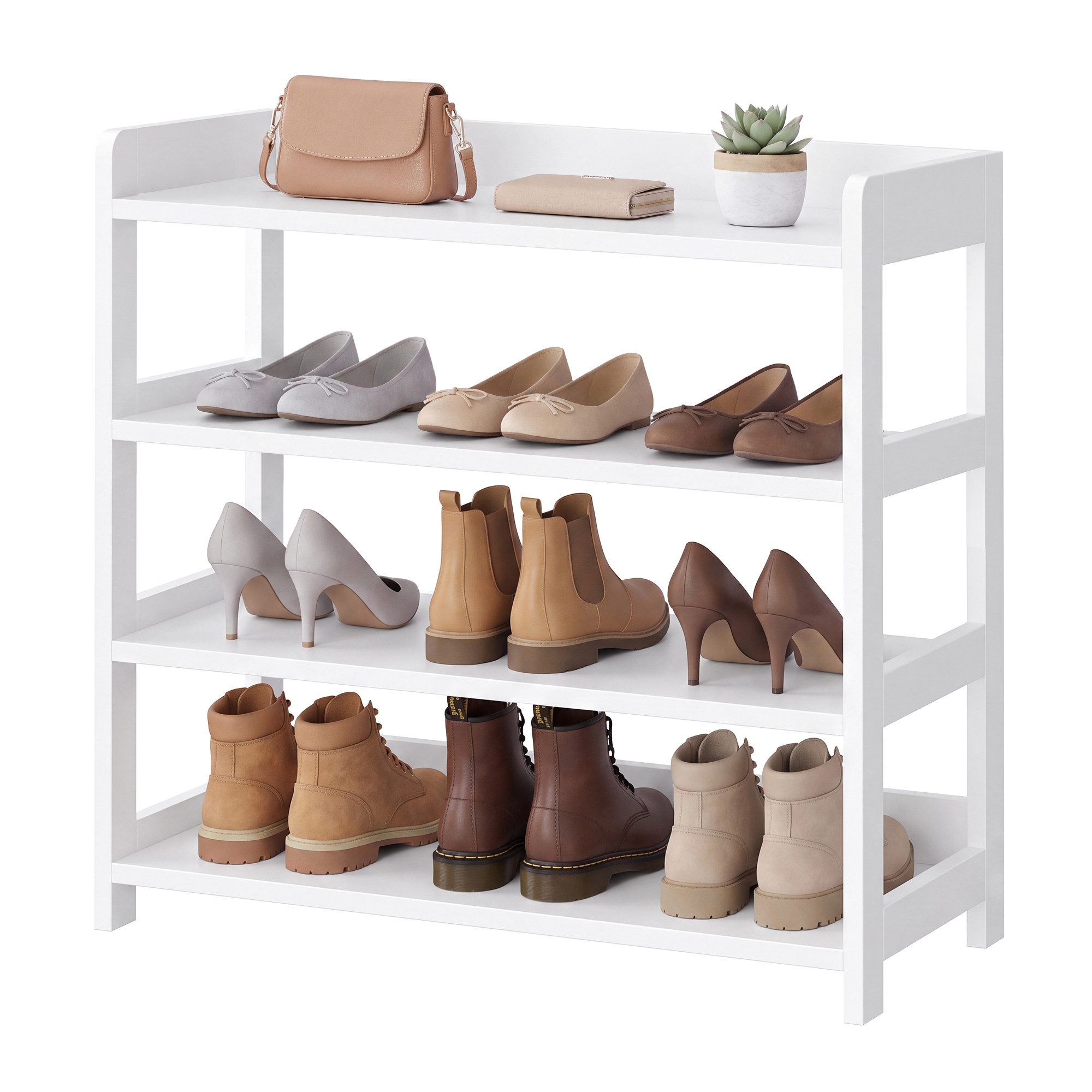 VASAGLE Schuhregal Schmales Standregal mit Ablage Platzsparend, 4 Ebenen 63 x 30 x 66 cm Weiß