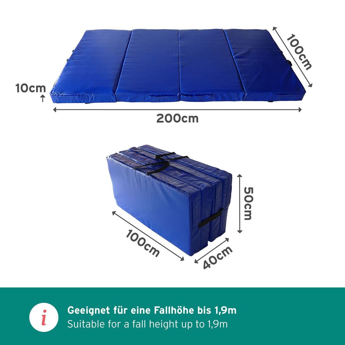 Gartenpirat Sportmatte Universal Bodenmatte 200x100x10 cm Sportmatte Kinder 4-teilig klappbar – Bild 2 von 5