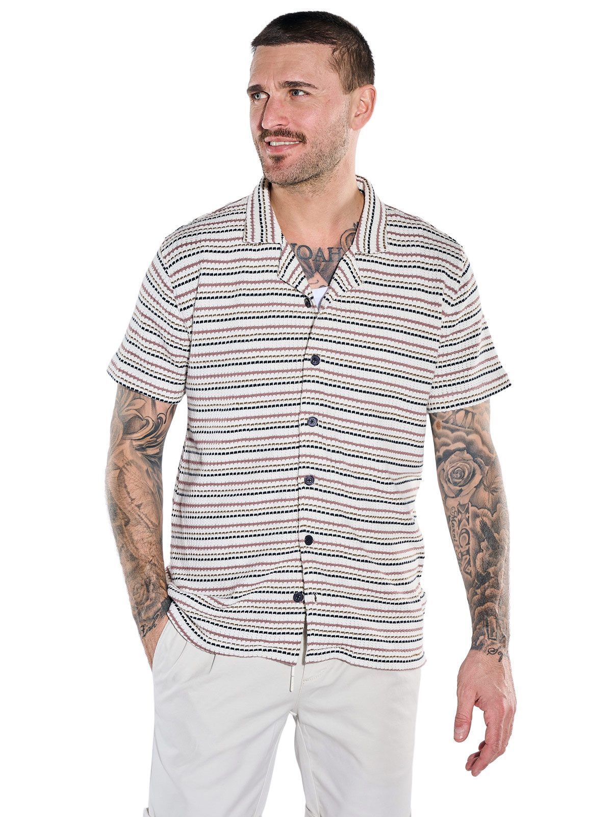 emilio adani Poloshirt Herren Poloshirt mit durchgehender Knopfleiste, Reinweiss