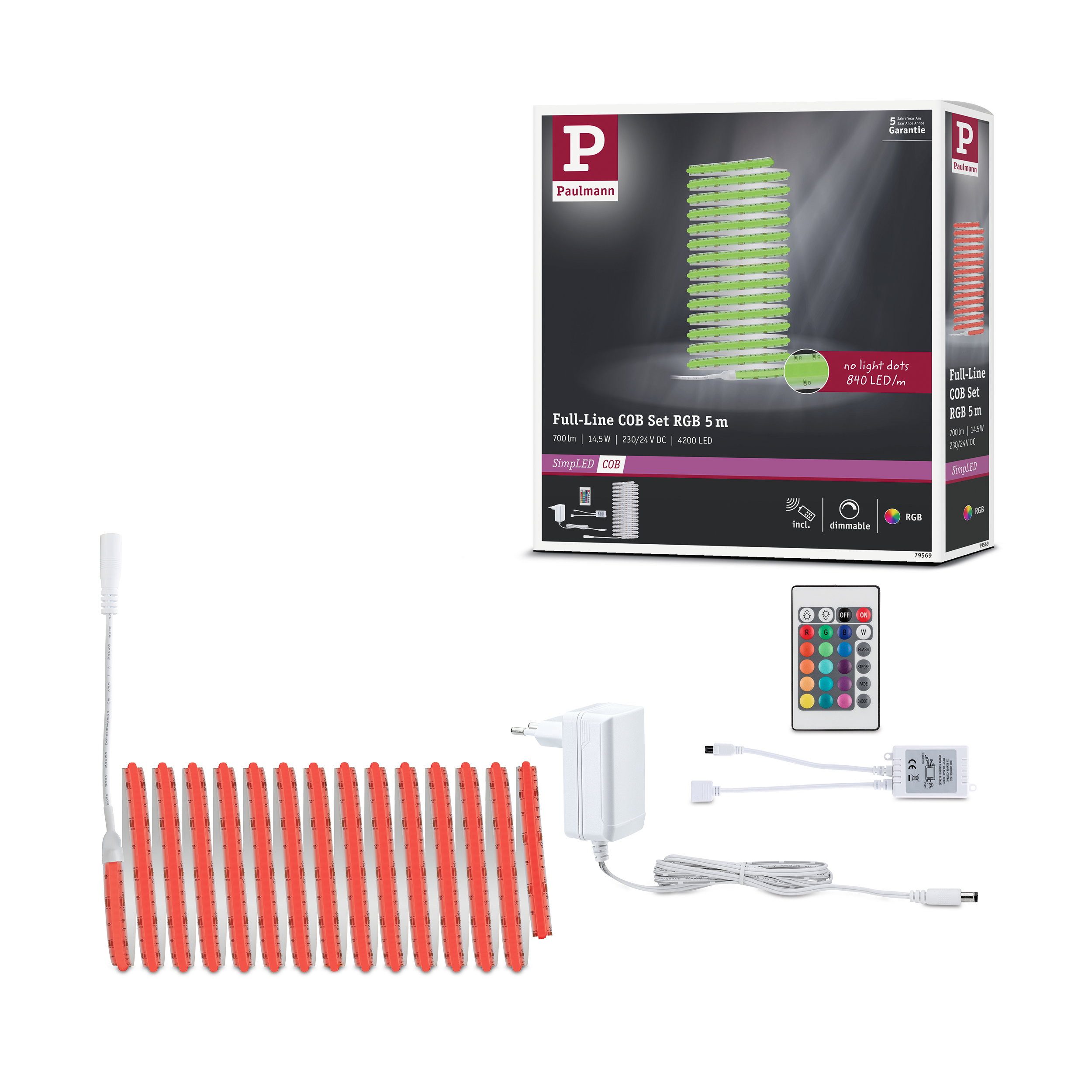 Paulmann LED Stripe SimpLED LED Strip Full-Line COB Komplettset 5m 14,5W 140lm/m 840 LEDs