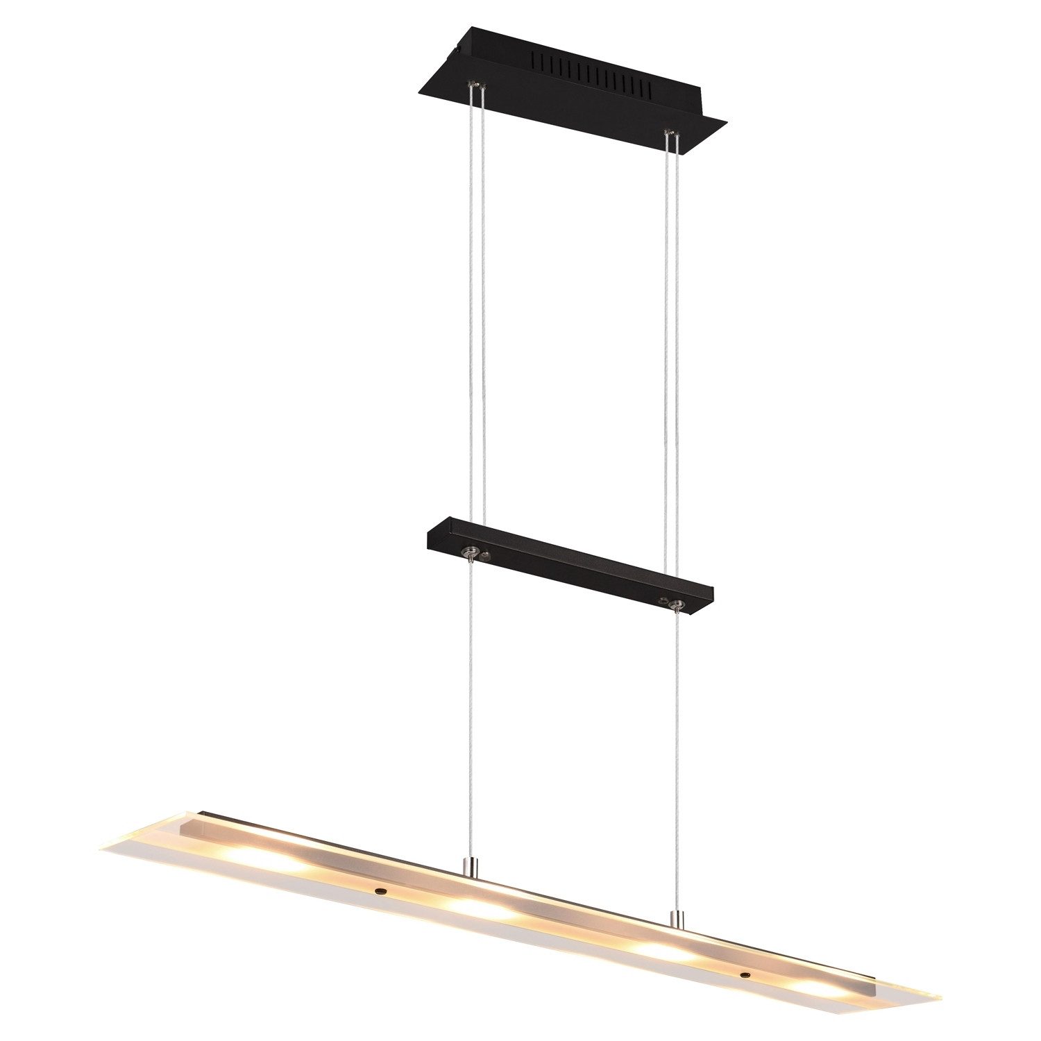 Reality Leuchten LED Pendelleuchte MILOS, 4-flammig, Schwarz, Transparent, Metall, Höhenverstellbar, LED fest integriert, Extra-Warmweiß, Hängeleuchte, Hängelampe