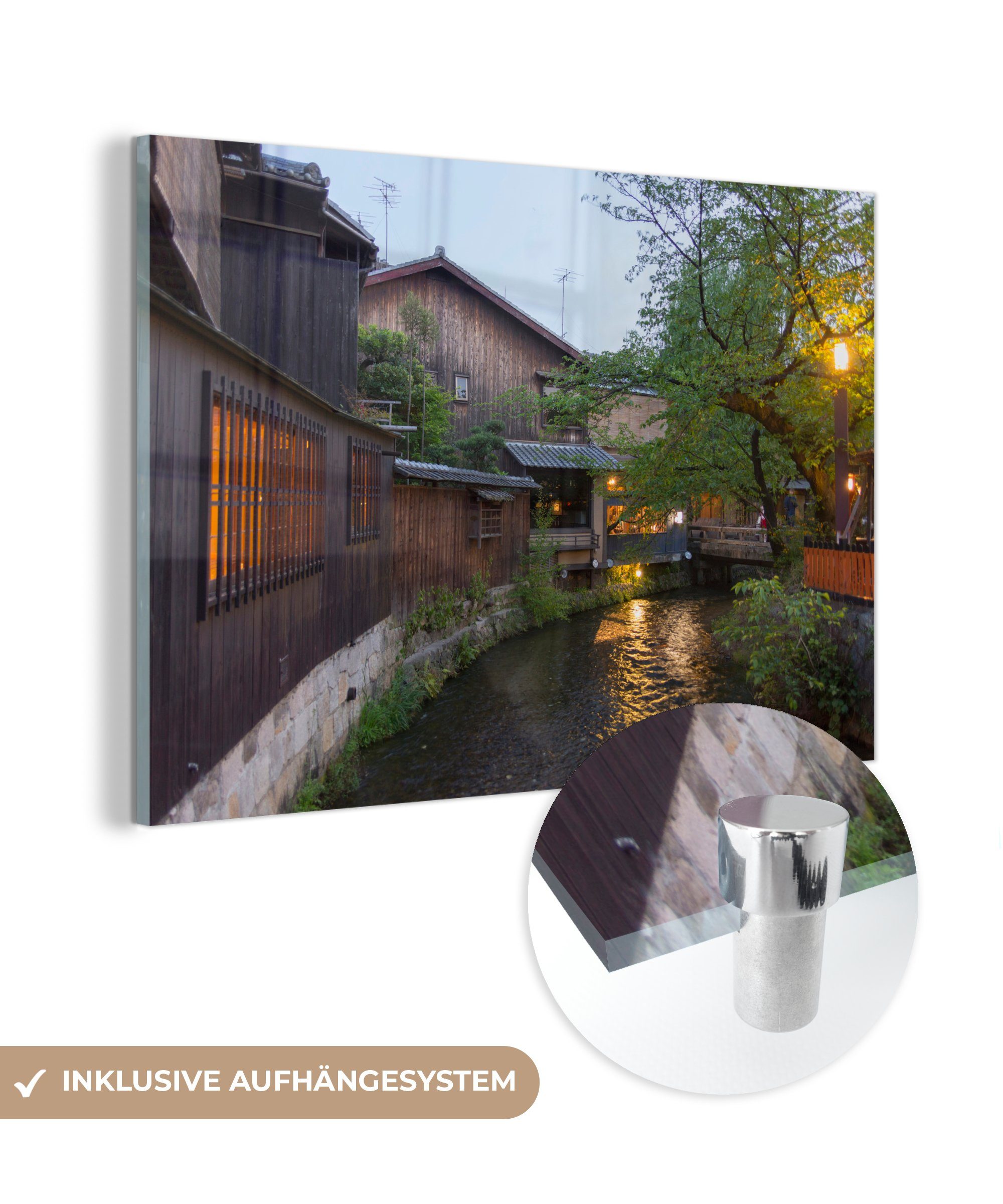 MuchoWow Acrylglasbild Fluss und Häuser in der alten kaiserlichen Hauptstadt Gion in Kyoto, (1 St), Acrylglasbilder Wohnzimmer & Schlafzimmer