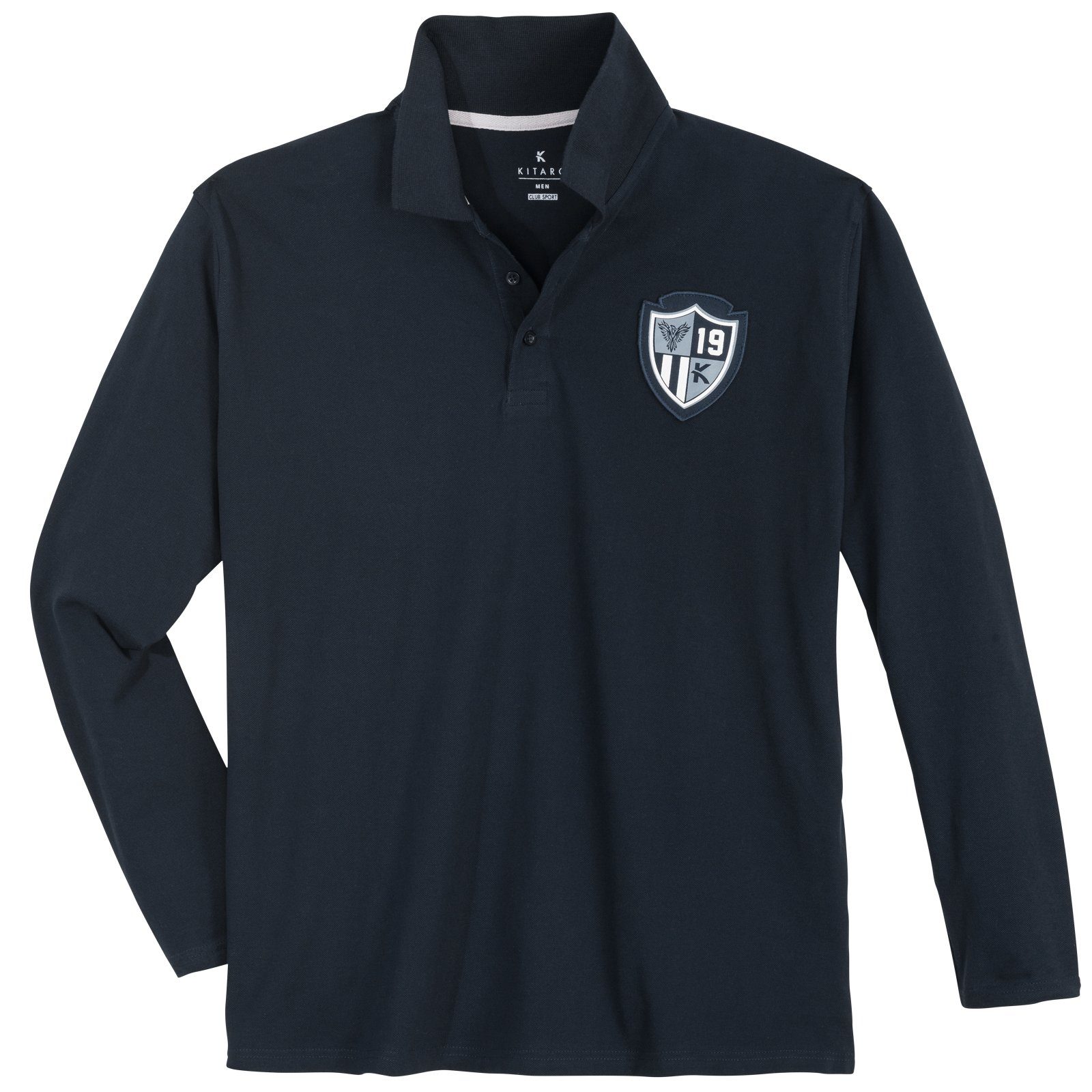 Kitaro Langarm-Poloshirt »Große Größen Herren Langarm-Poloshirt navy Brust-Wappen Kitaro«