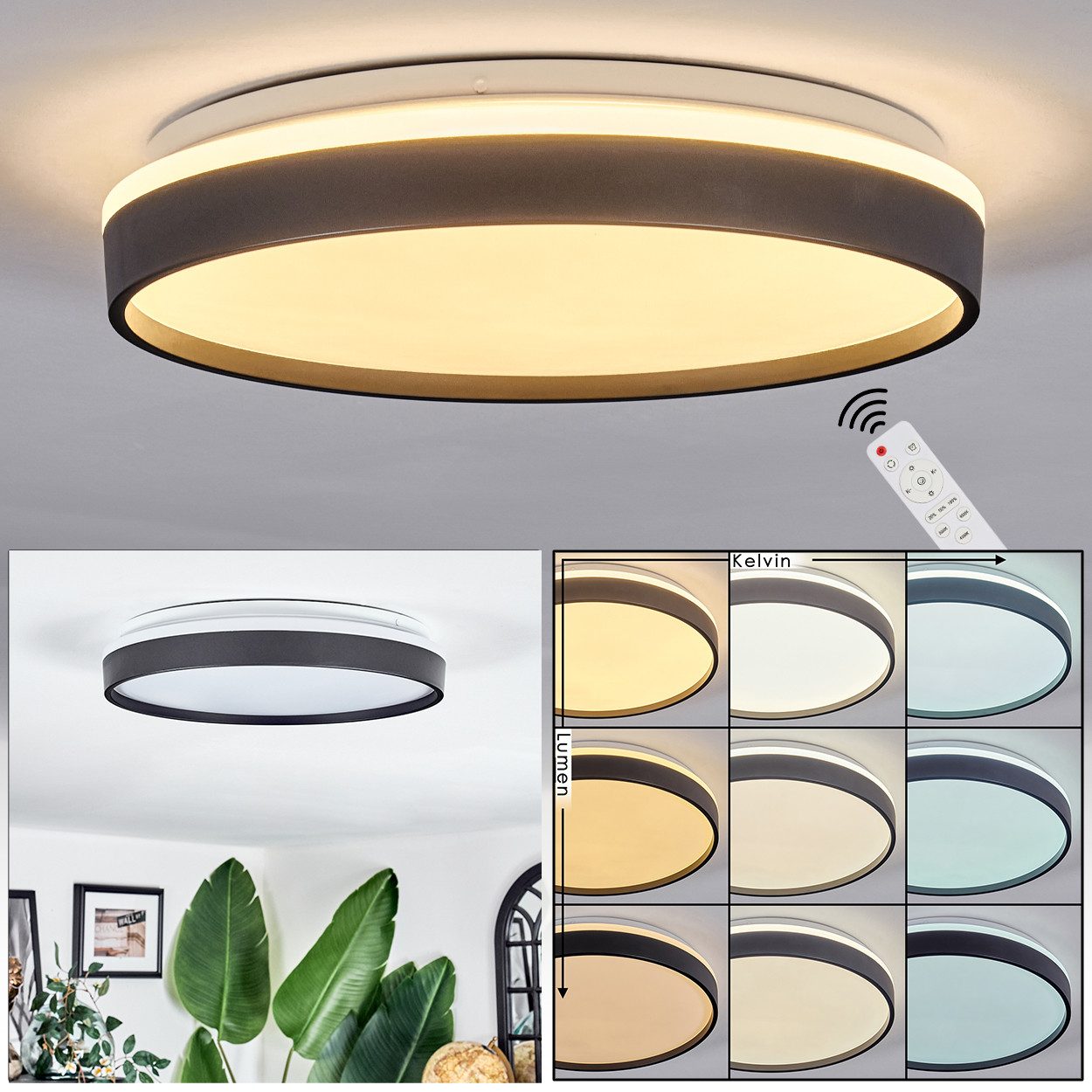 hofstein Deckenleuchte Deckenlampe aus Metall/Kunststoff in Schwarz/Weiß, ohne Leuchtmittel, Leuchte im moderne Design (38 cm), CCT einstellbar, Fernbedienung