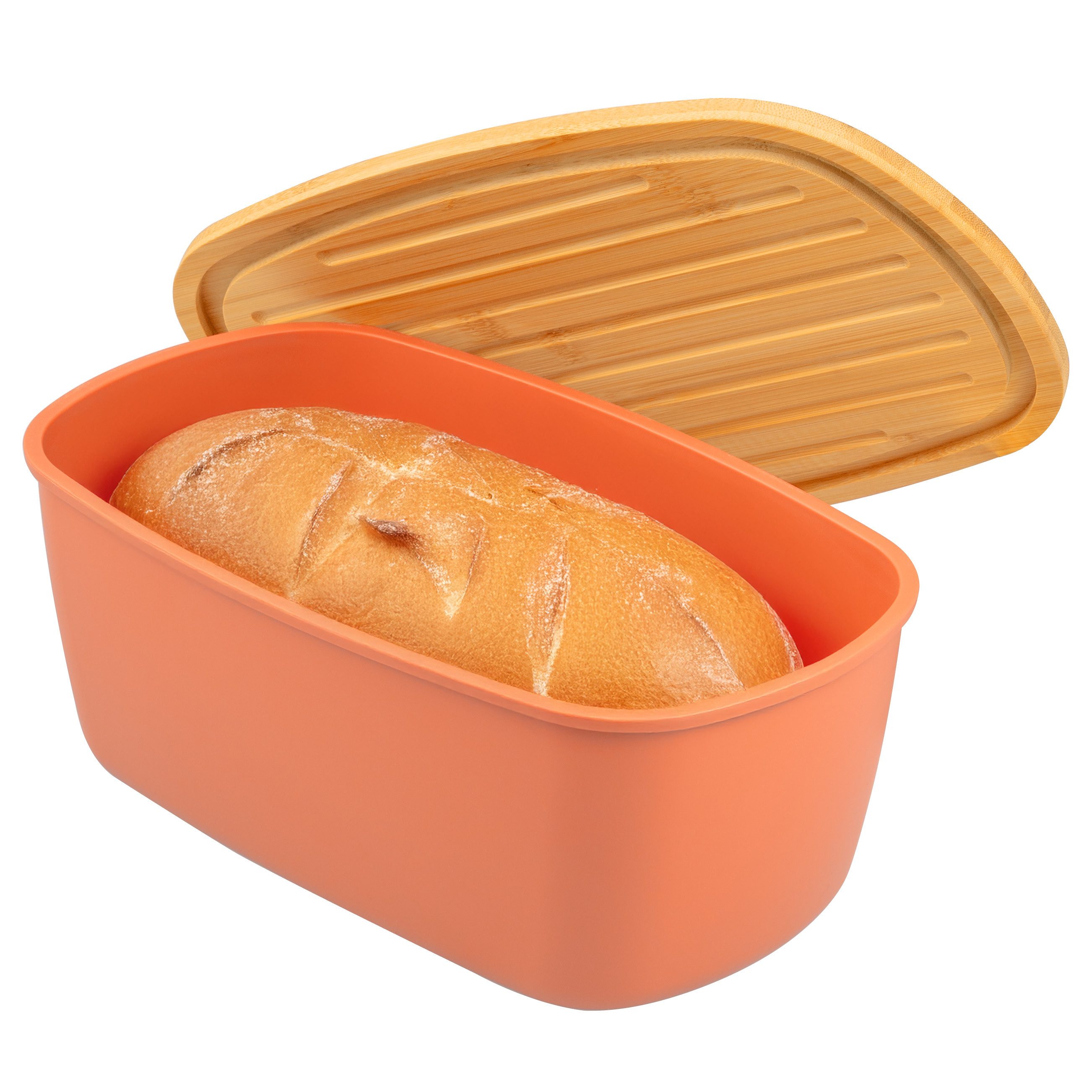 bremermann Brotkasten Brotkasten mit Bambus-Deckel, Brotbox, Schneidebrett, Brottopf, rot, Kunststoff, Bambus, (1-tlg), Deckel gleichzeitig Schneidebrett