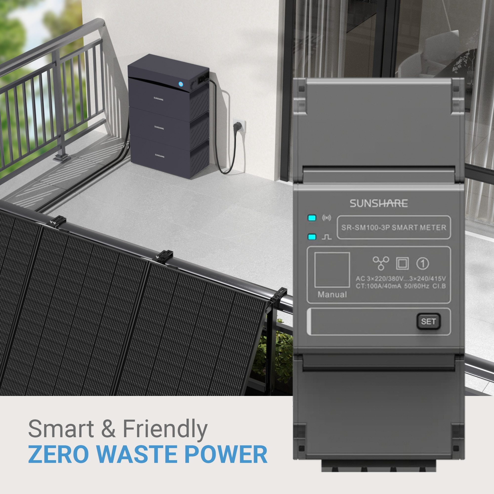 Sunshare Strommessgerät SR-SM100-3P Smart Meter, 3-Phasen Stromzähler, Bluetooth 5.0, WLAN 802.11 b/g/n, Präzise Echtzeitmessung, WLAN/Bluetooth, einfache DIN‑Montage