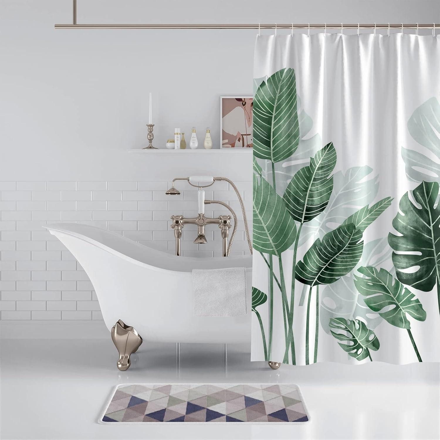 WONGS BEDDING Duschvorhang Duschvorhang 180x200 Anti-Schimmel grüne Blätter Polyester wasserdicht
