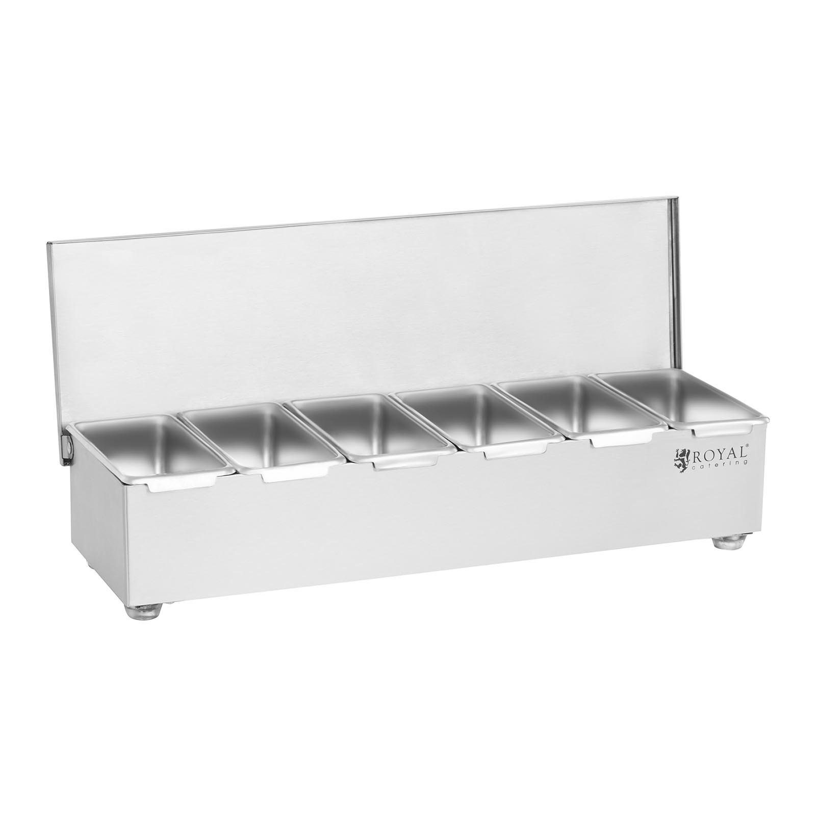 Royal Catering Aufbewahrungssystem Zutatenbehälter 6 x 450 ml Zutatenbox Beilagenbehälter Barbehälter, Edelstahl, verschiedene Größen