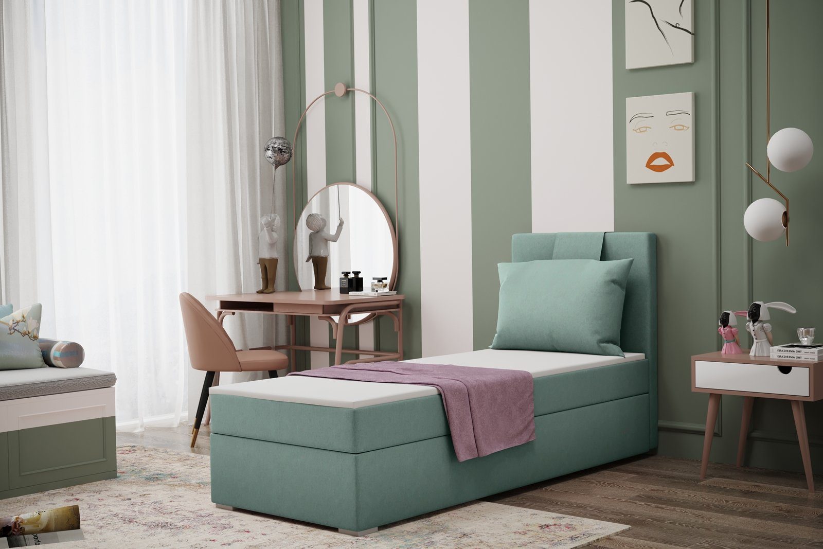 Beautysofa Boxspringbett Bett AMANDRA mit Topper, Bonellmatratze, Bettkasten Schlaffzimmer Grün (soro 34)