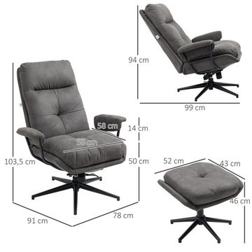 HOMCOM Relaxsessel Sessel mit Fußhocker, verstellbare Rückenlehne; Dunkelgrau (Set, 2-St., Fernsehsessel), TV-Sessel mit Drehbarem Fuß