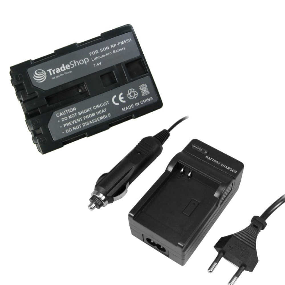Trade-Shop 2in1 Set passend für Sony TV480 PDX10 PDX10P HVL-IRM Ladegerät + Kamera-Akku Li-Ion 2000 mAh (7,4 V), Für 220V Steckdose und 12V/24V Kfz Zigarettenanzünder