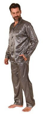 Normann Pyjama Herren Satin Pyjama, durchknöpfbarer Schlafanzug in Minimal-Optik