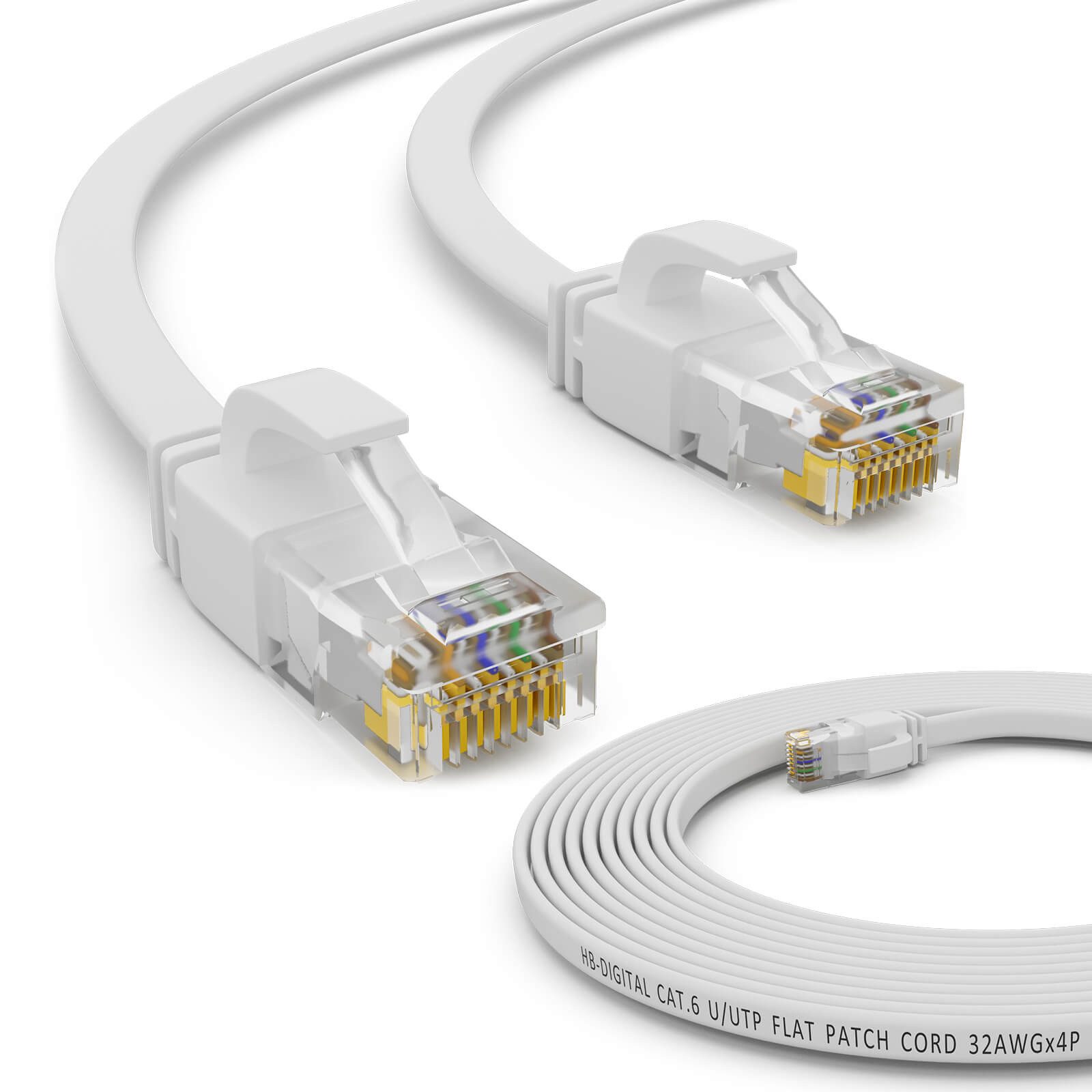 HB-DIGITAL Patchkabel CAT 6 Flachkabel 0.25m LAN Kabel U/UTP PVC Netzwerkkabel, Netzwerkstecker, RJ-45 (25 cm), Stecker Kontaktoberfläche: Pins Vergoldet 15µ