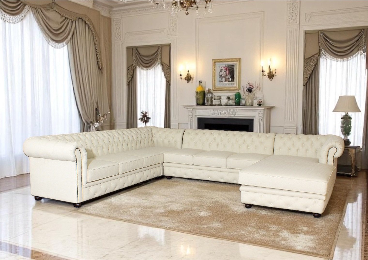 Salottini Wohnlandschaft XL Chesterfield Wohnlandschaft Ecksofa Royal Eckcouch, 3 Teile, Vollleder