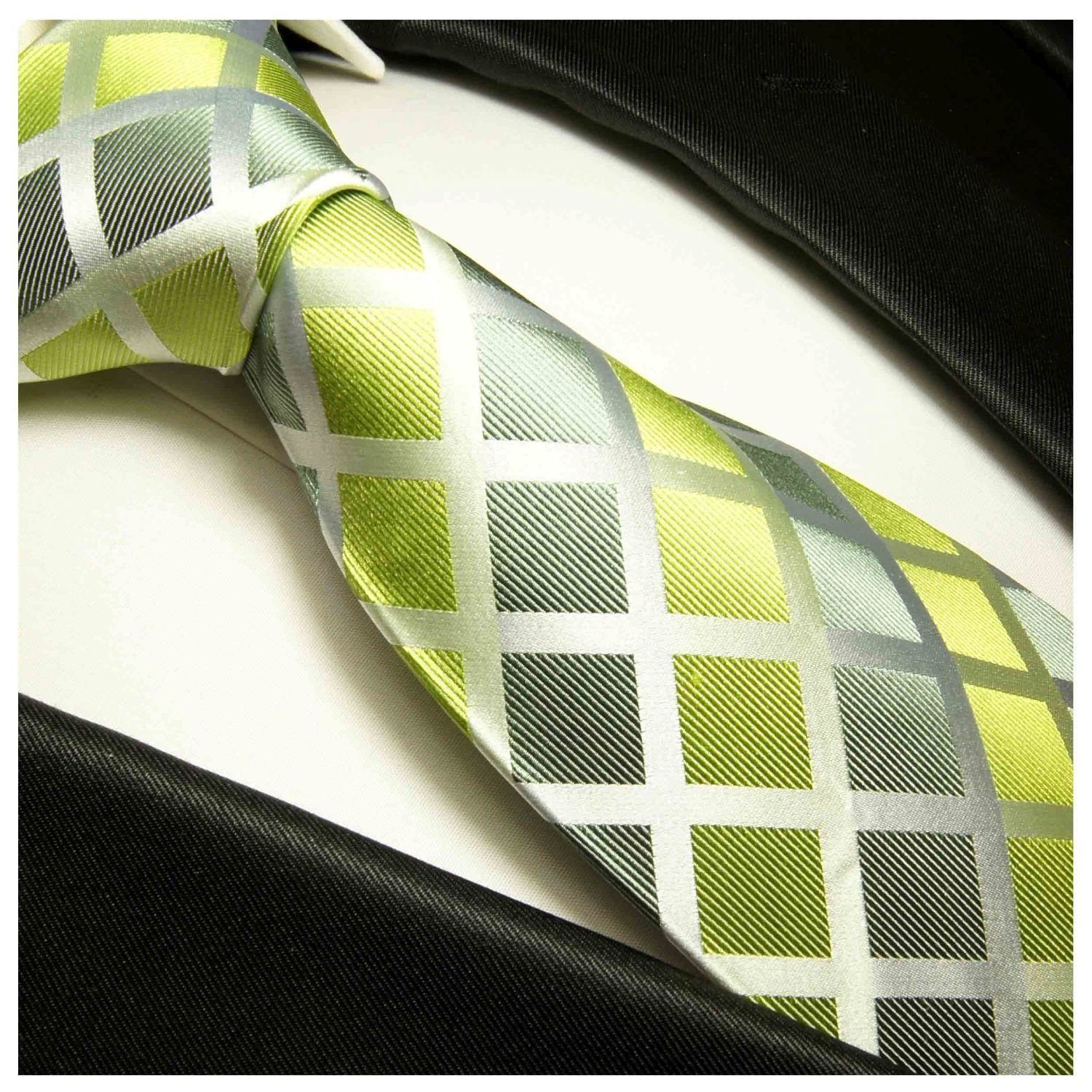 Herren Malone Krawatte Einstecktuch) 2-St., Seide modern (Set, 460 Krawatte Schmal Paul kariert Seidenkrawatte mit (6cm), grün 100% mit Tuch