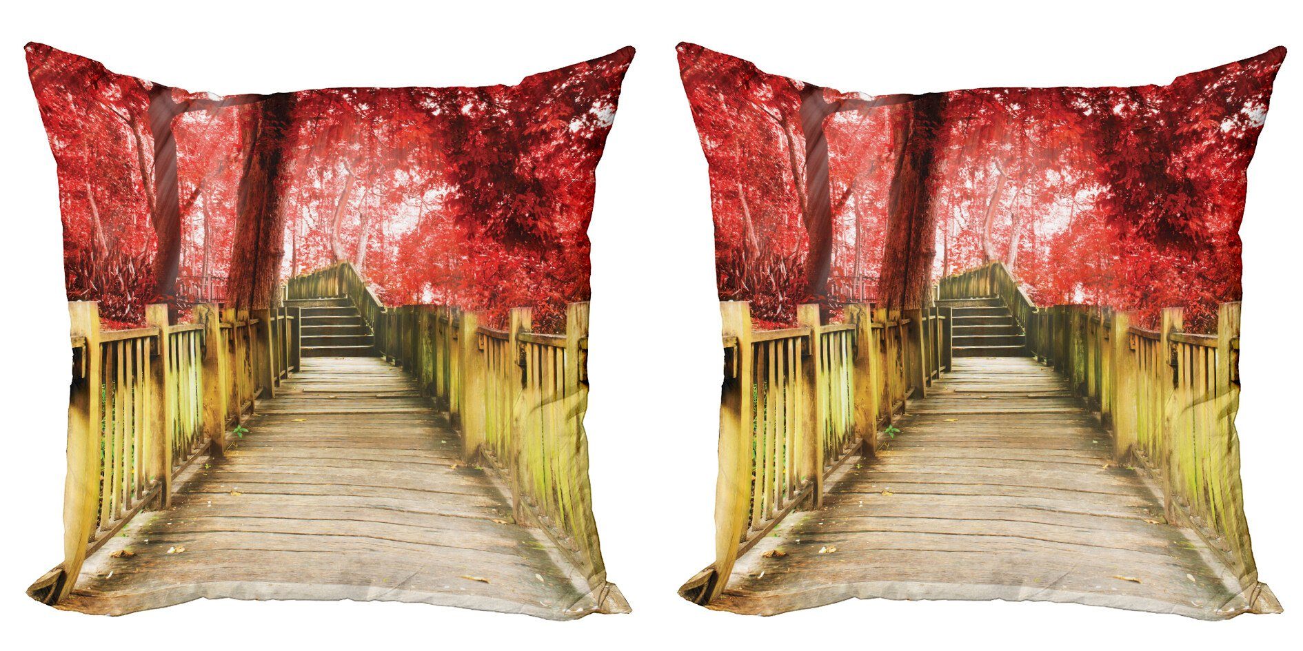 Kissenbezüge Modern Accent Doppelseitiger Digitaldruck, Abakuhaus (2 Stück), Herbst Rustikale Holzsteg