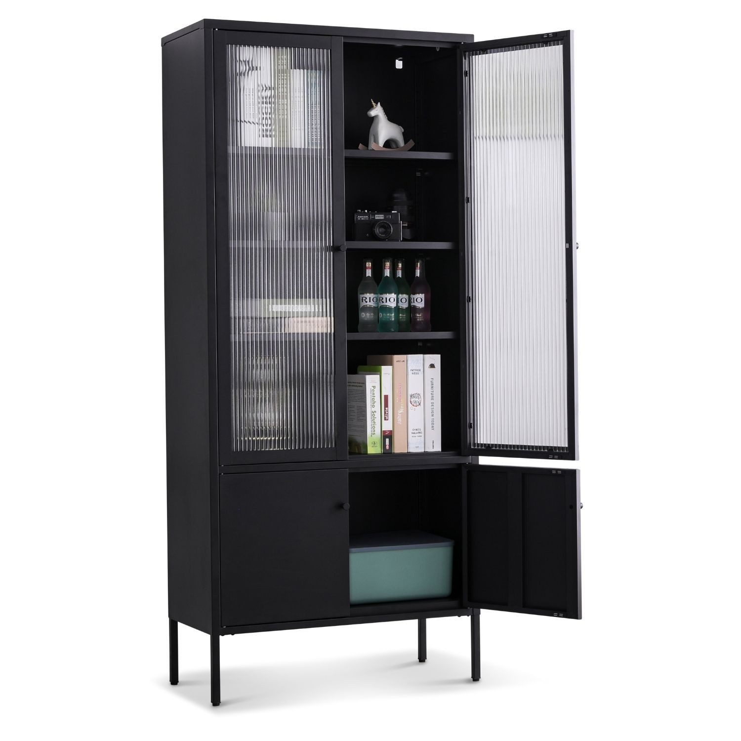 Coemo Standvitrine TOKIO Schwarz Vitrinenschrank Glastüren Metalltüren Vitrine modern H: 180 cm
