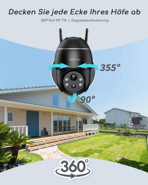 COOAU 2K überwachungskamera Aussen Akku Solar Kamera Outdoor Überwachungskamera (Aussen, Außenbereich, Kabellos WLAN Kamera Überwachung Außen mit Solarpanel,IP Kamera, Farbige Nachtsicht,2,4GH WiFi Weitwinkel Camcorder, 4 weiße LEDs + 4 Infrarot-LEDs, Smart PIR-Erkennung, Ton- und Lichtalarm)