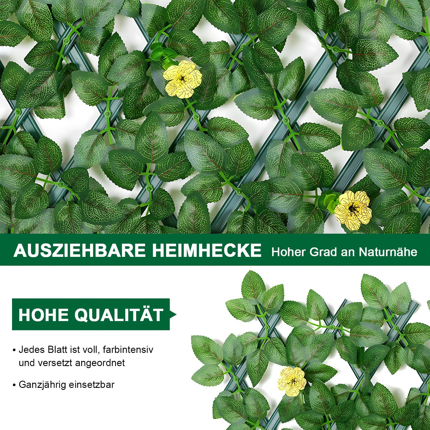 HEYHIPPO Kunsthecken-Sichtschutz Erweiterbarer Sichtschutz mit Kunstrosen – gelb, für Balkon & Garten, (Packung, Rankgitter ausziehbar mit künstlichen Blumen –  – Bild 4 von 5