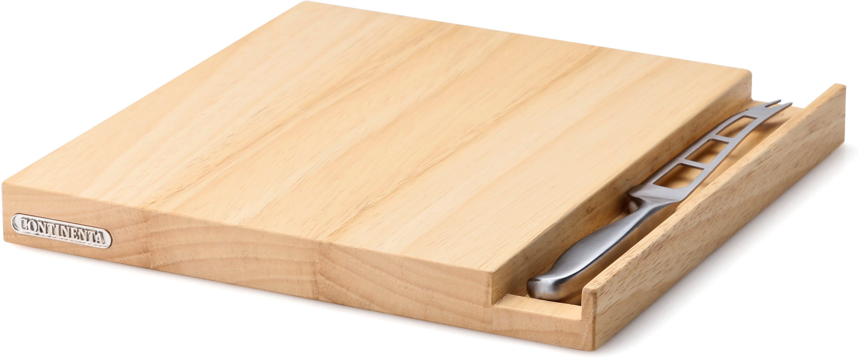 Continenta Käsebrett mit Messer, Gummibaum, Massivholz, (Set, 2-St., Brett & Käsemesser), hochwertige Verarbeitung, inkl. Käsemesser