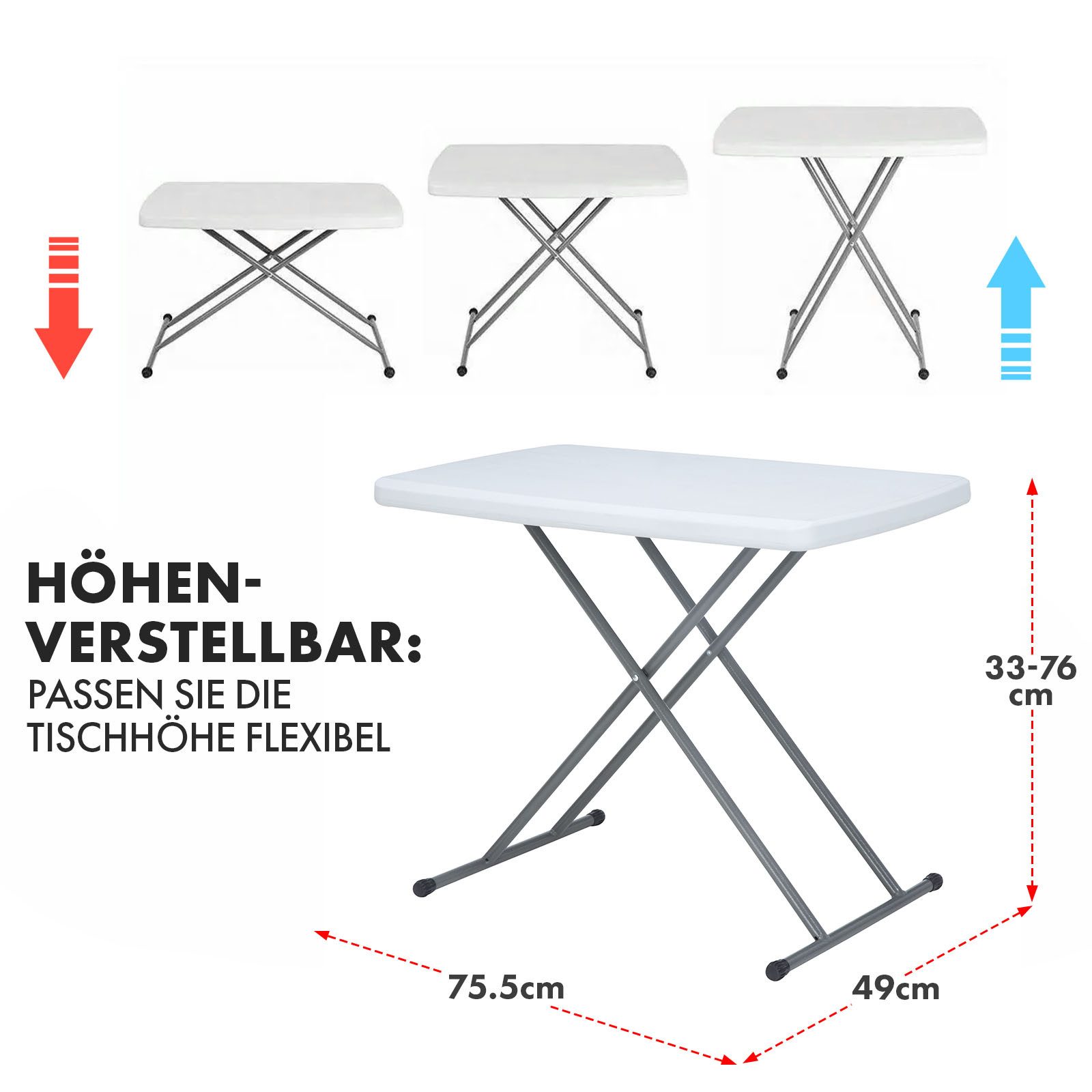 Floordirekt Klapptisch Nara, Ideal als Camping-, Party- oder Gartentisch, 49 x 75,5 x 76 cm