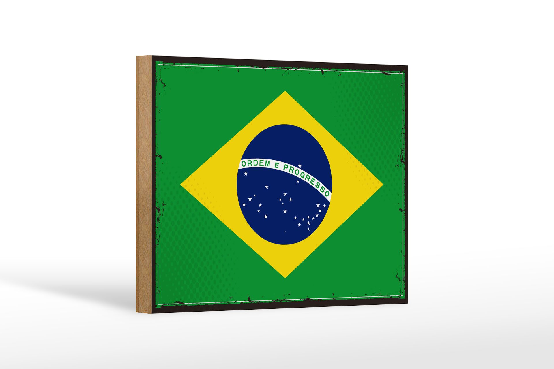 Femer GmbH Holzbild Flagge Brasiliens 18x12 cm Retro Flag of Brazil, Flaggen (1 St), Glatte Holzfaserplatte (MDF), vorn beschichtet