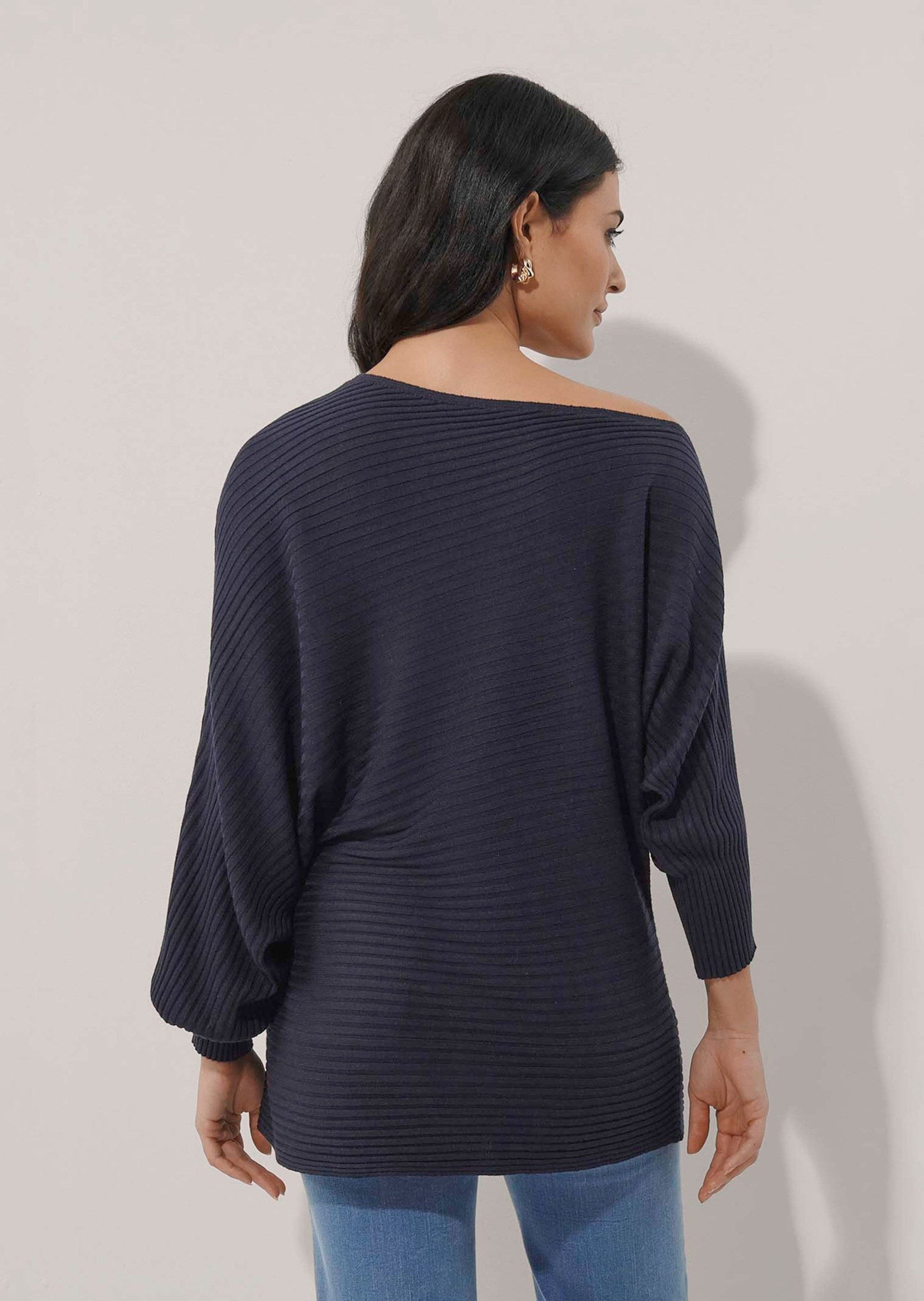 Alba Moda Strickpullover Asymmetrischer Pullover mit Rippstrick