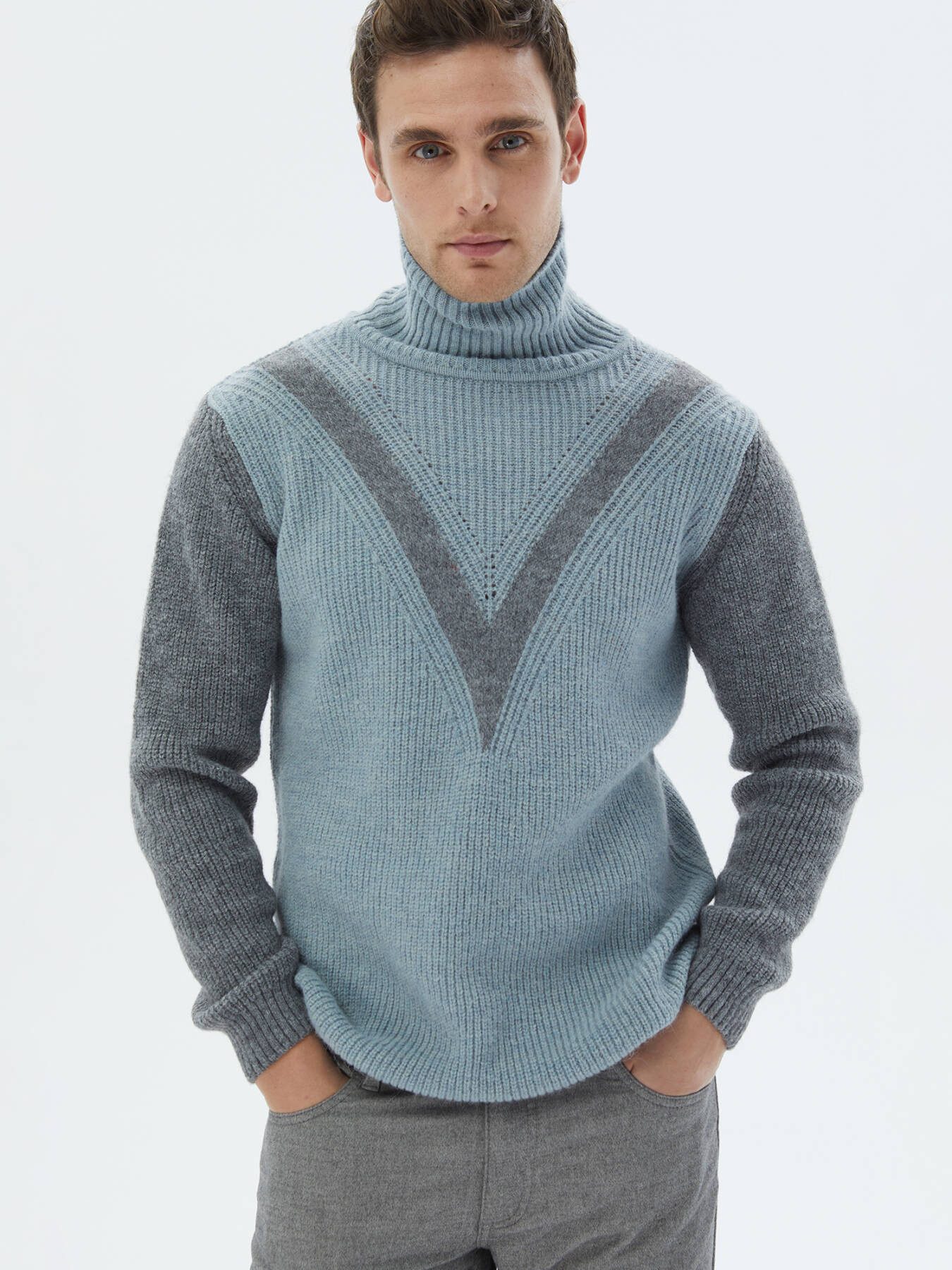 KİP Steppweste Gemusterter Strickpullover aus Wollmischung mit durchgehendem Rollkrag