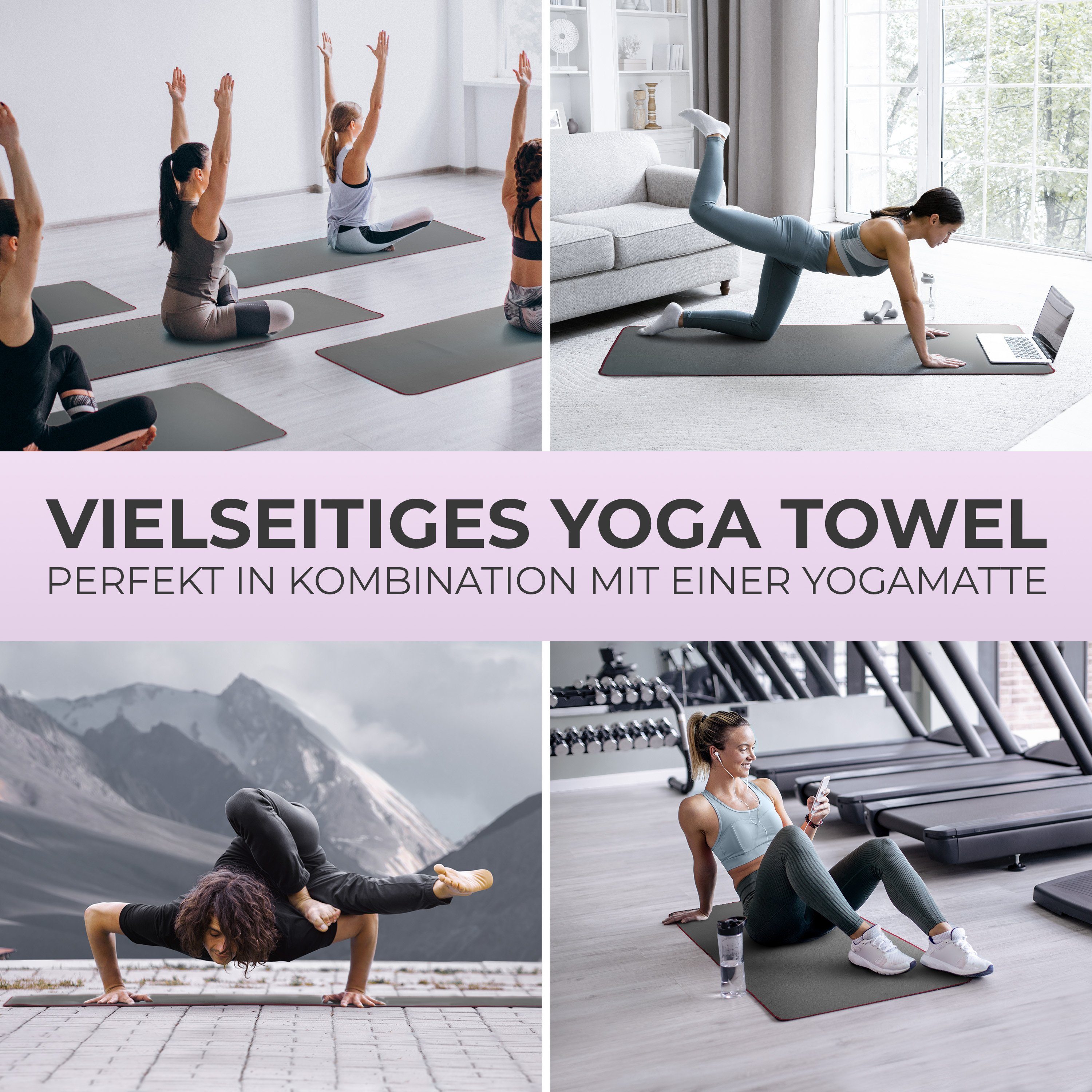 NirvanaShape Sporthandtuch Yoga Handtuch mit Antirutsch-Noppen, Yogatuch-Auflage für Yogamatte, Microfaser, +Yoga Einführungs eBook, Yogatuch-Auflage Saugstark, Hygienisch