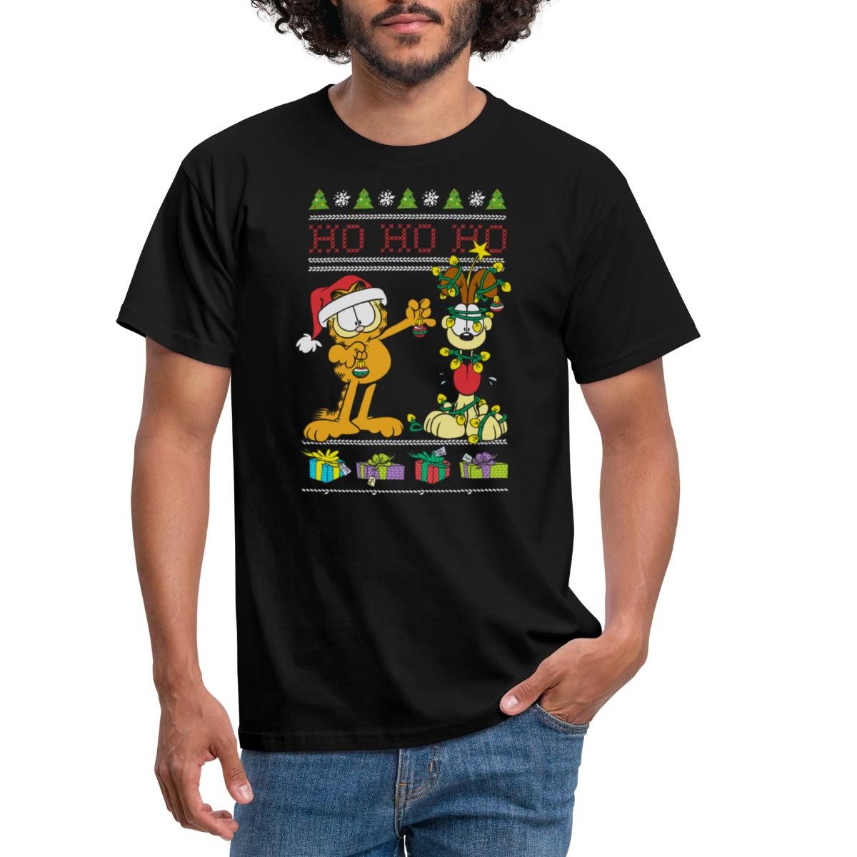 Spreadshirt T-Shirt Garfield Und Odie Hohoho Ugly Christmas Weihnachten Män günstig online kaufen