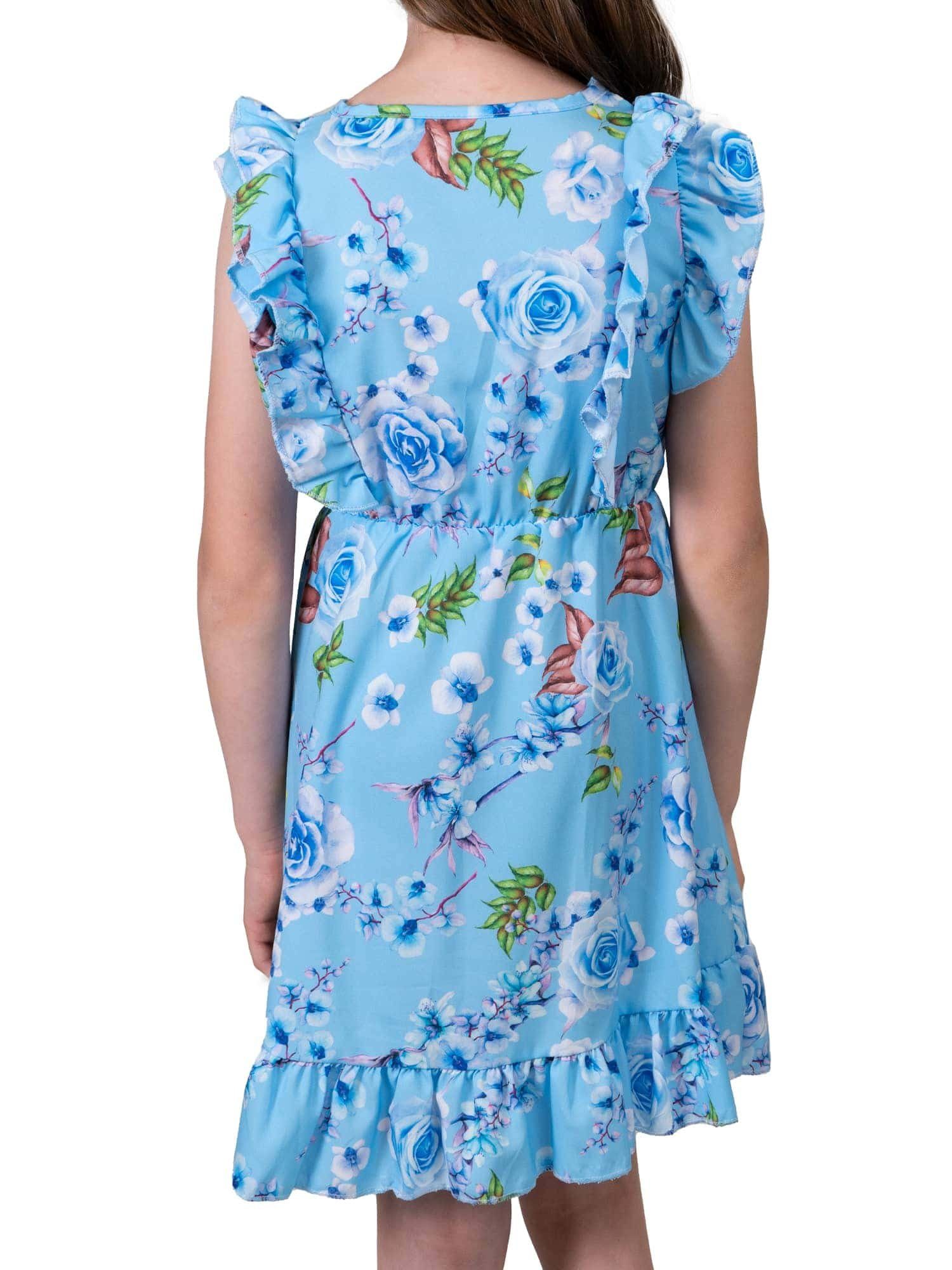 Kleid Rosenmotiv KMISSO zu Blau tragen (1-tlg) bequem Mädchen Jerseykleid