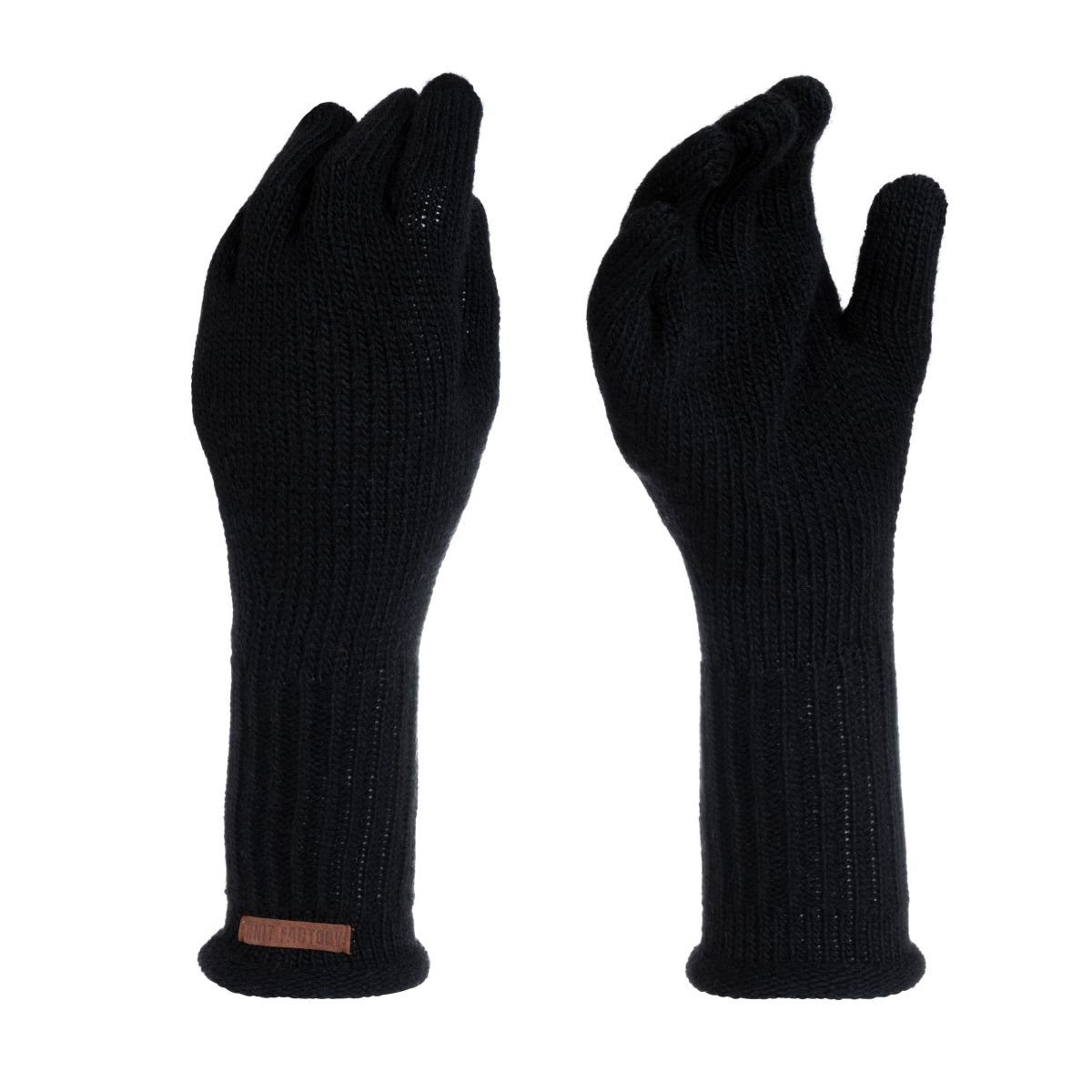 Knit Factory Strickhandschuhe Lana Handschuhe One Size Glatt Schwarz Handschuhe Handstulpen Handschuhe ihne Finger
