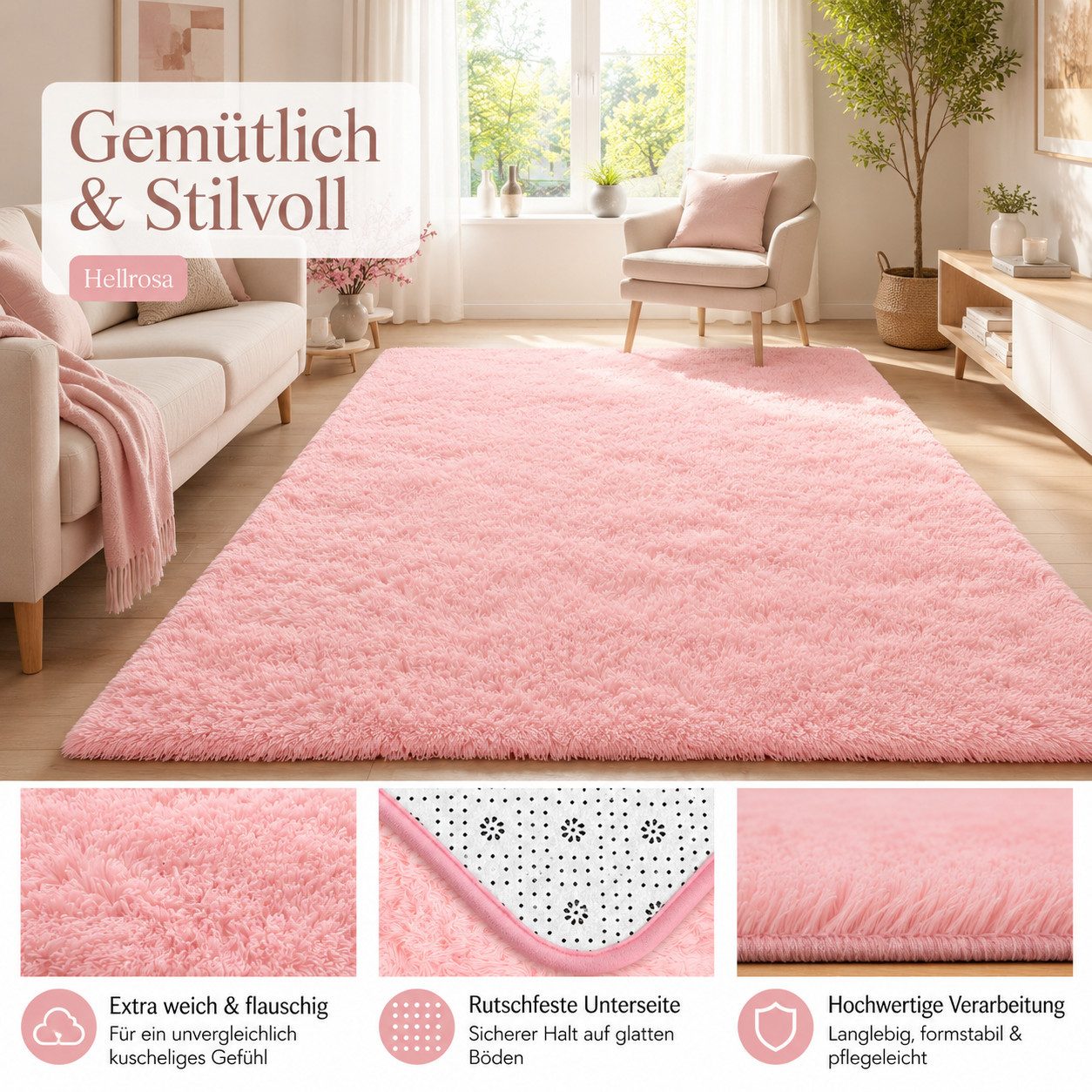 Lochas Hochflor-Teppich Hochflor-Teppich weich & kuschelig für Wohnzimmer und Schlafzimmer – Bild 3 von 5