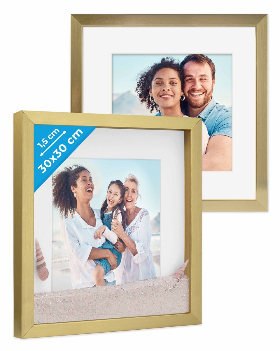 PHOTOLINI Bilderrahmen 2er Set 3D-Objektrahmen zum Befüllen mit Passepartout und Glasscheibe, für 2 Bilder (2er Set), Rahmen 30x30 cm für Objekte bis 1,5 cm Tiefe zum Basteln & Verschenken