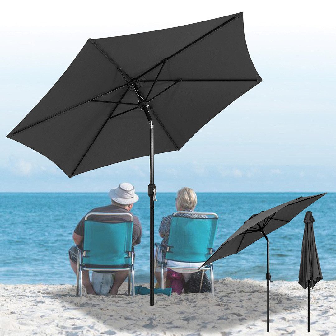 Clanmacy Sonnenschirm Sonnenschirm Ø270 cm knickbar Balkonschirm Gartenschirm UV50+ Grau, LxB: 270x270 cm, Stabiler knickbar/für Garten, Balkon, Terasse/Sonnenschutz