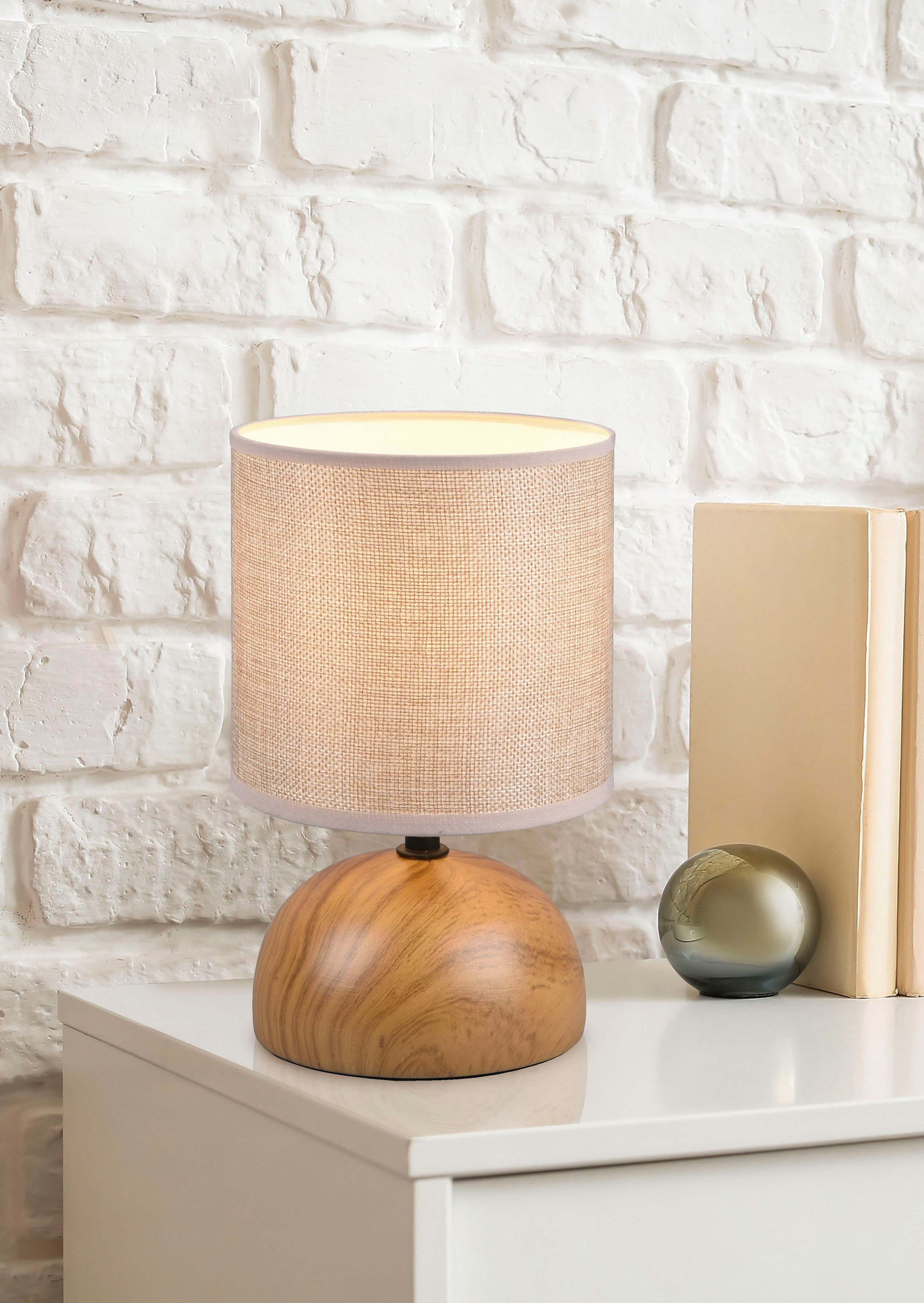 Reality Leuchten Schreibtischlampe Luci, Ein-/Ausschalter, ohne Leuchtmittel, warmweiß - kaltweiß, Keramik Tischleuchte in Holzoptik, mit Stoffschirm, exkl 1xE1 – Bild 2 von 5