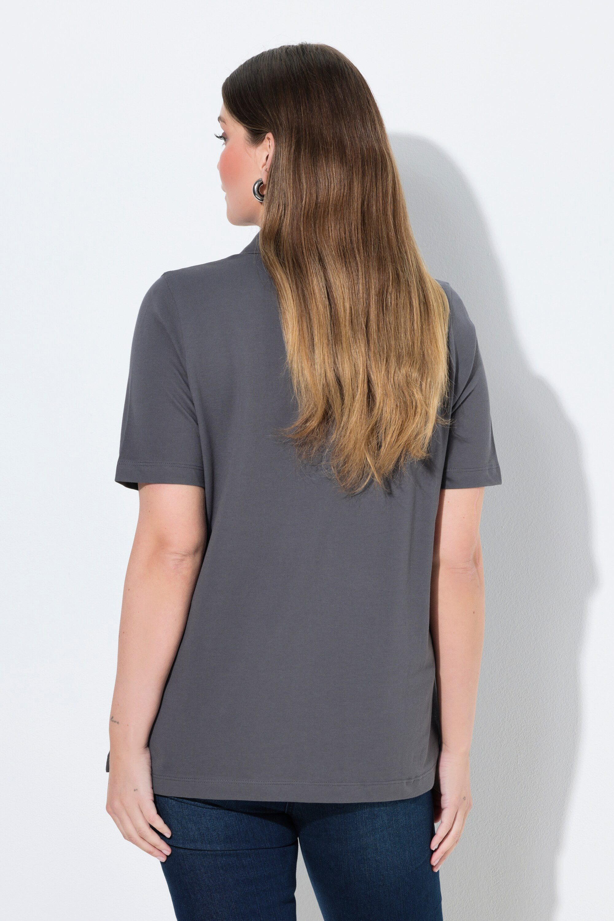 Ulla Popken Poloshirt Poloshirt längere Knopfleiste Polokragen Halbarm
