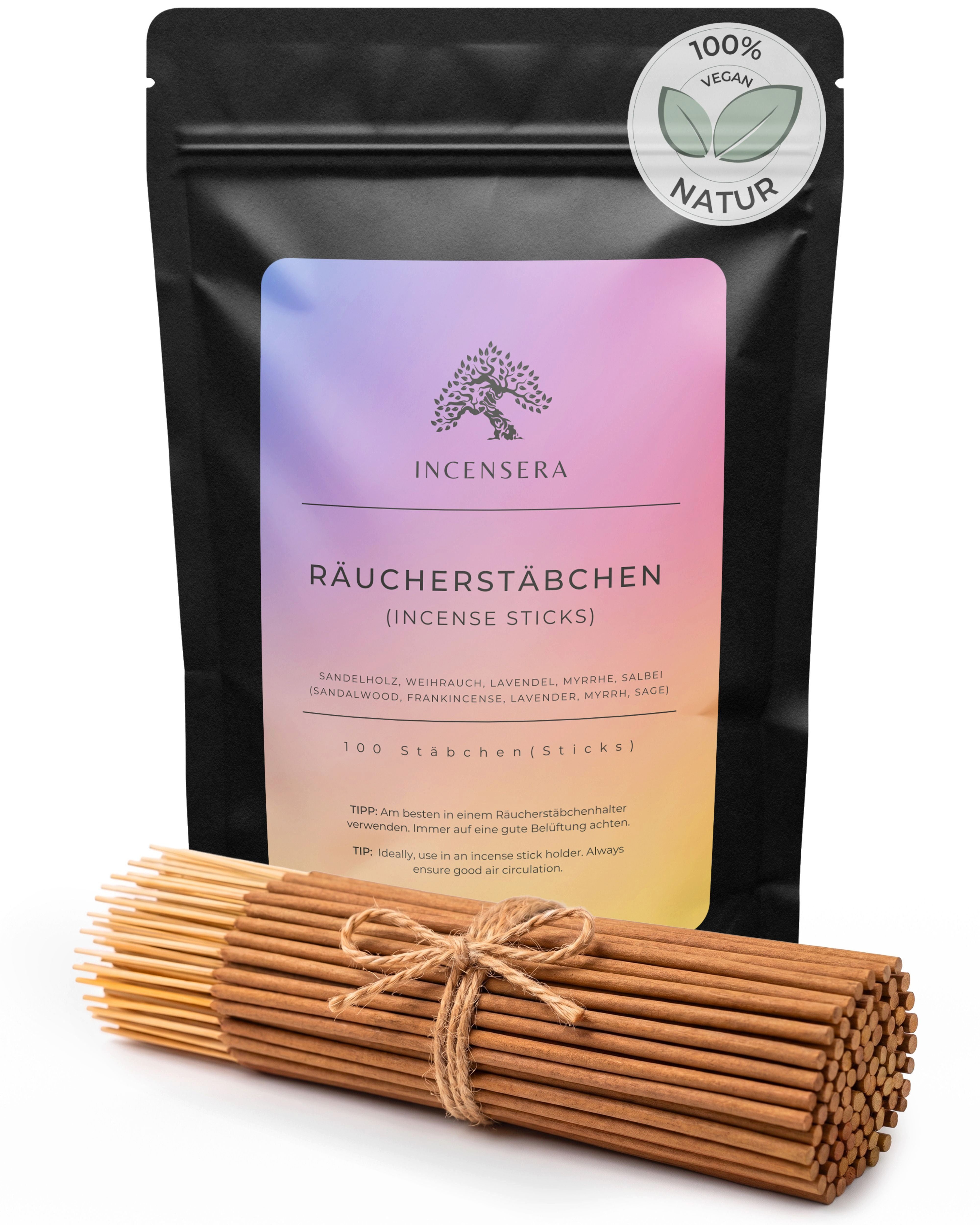Incensera Räucherstäbchen Räucherstäbchen Set, Sandelholz, Lavendel, Weihrauch, Myrrhe, Salbei (100-St)