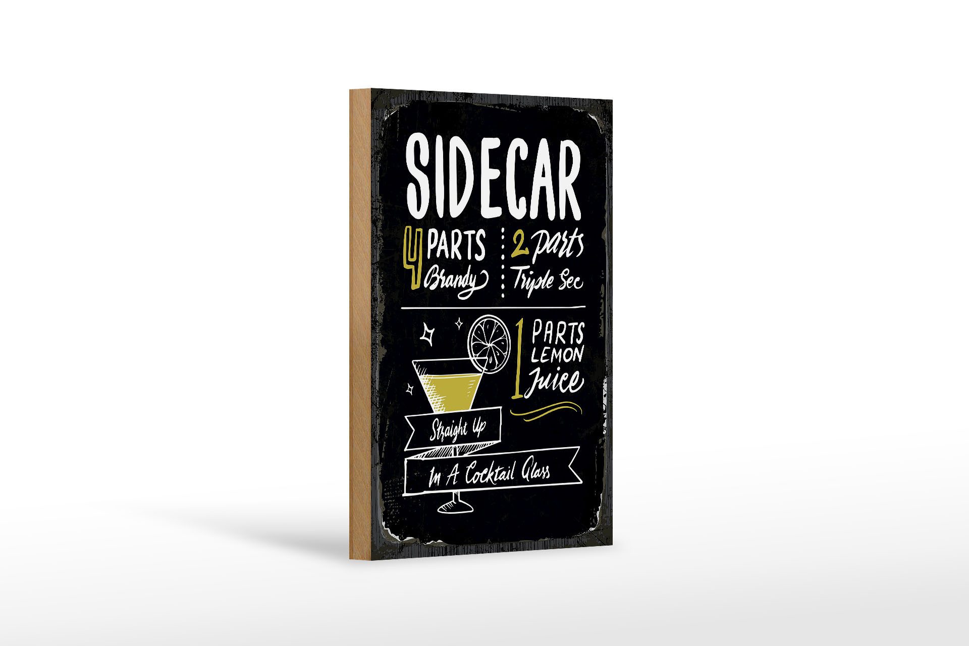Holzbild Rezept Sidecar Cocktail Recipe 12x18 cm