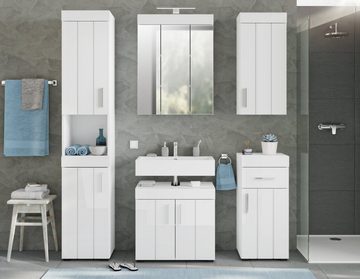 furnling Waschbeckenunterschrank Amsterdam 60 x 56 x 35 cm in Hochglanz weiß, Unterschrank Badezimmer