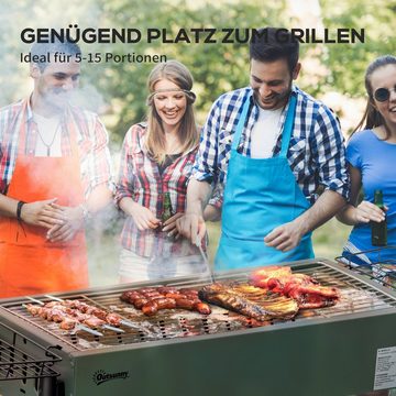 Outsunny Holzkohlegrill, Set, Campinggrill, mit Grillrost, Grillrost-Clip, Seitenkörbe