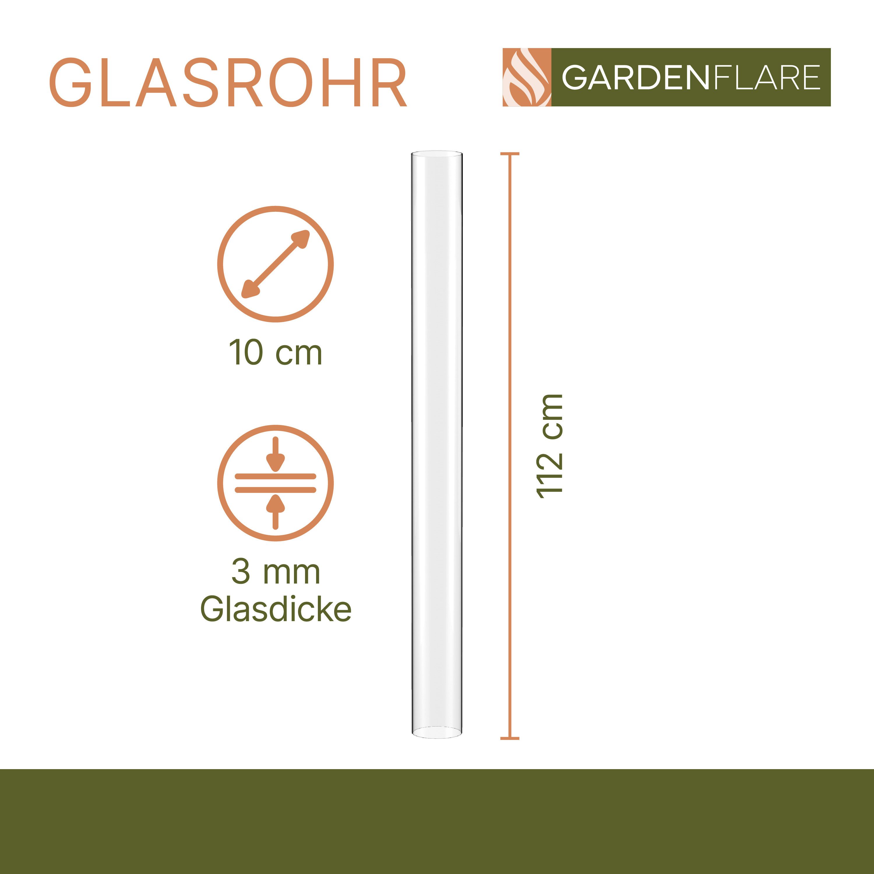 Gardenflare Feuerstelle Feuerrohr Glasrohr Ersatzteil ohne Boden für Deine Feuersäule (100cm)
