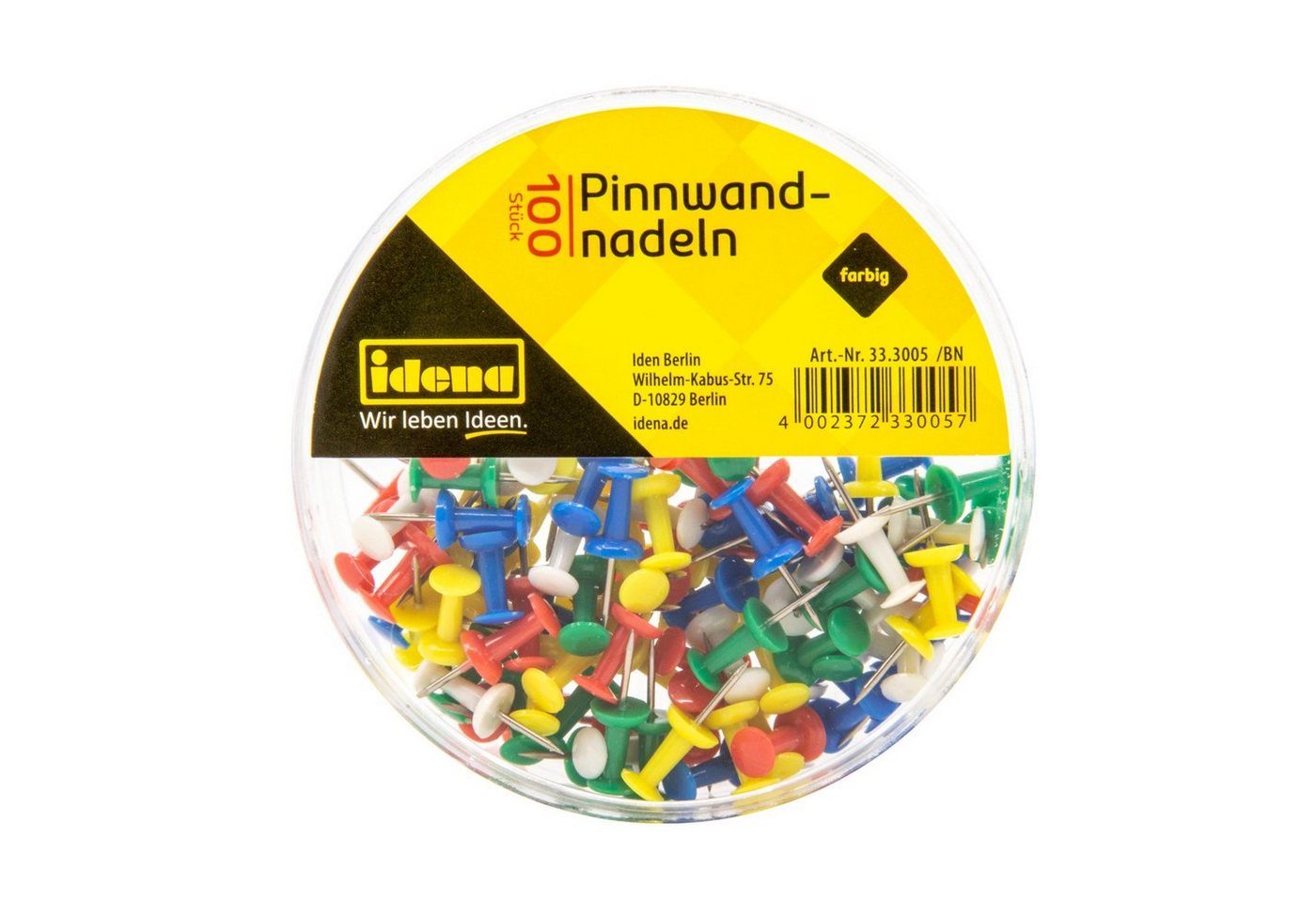 Thumbnail - Idena Stecknadeln Idena 333005 - Pinnwandnadeln, 100 Stück, farbig sortiert, in Kunststo